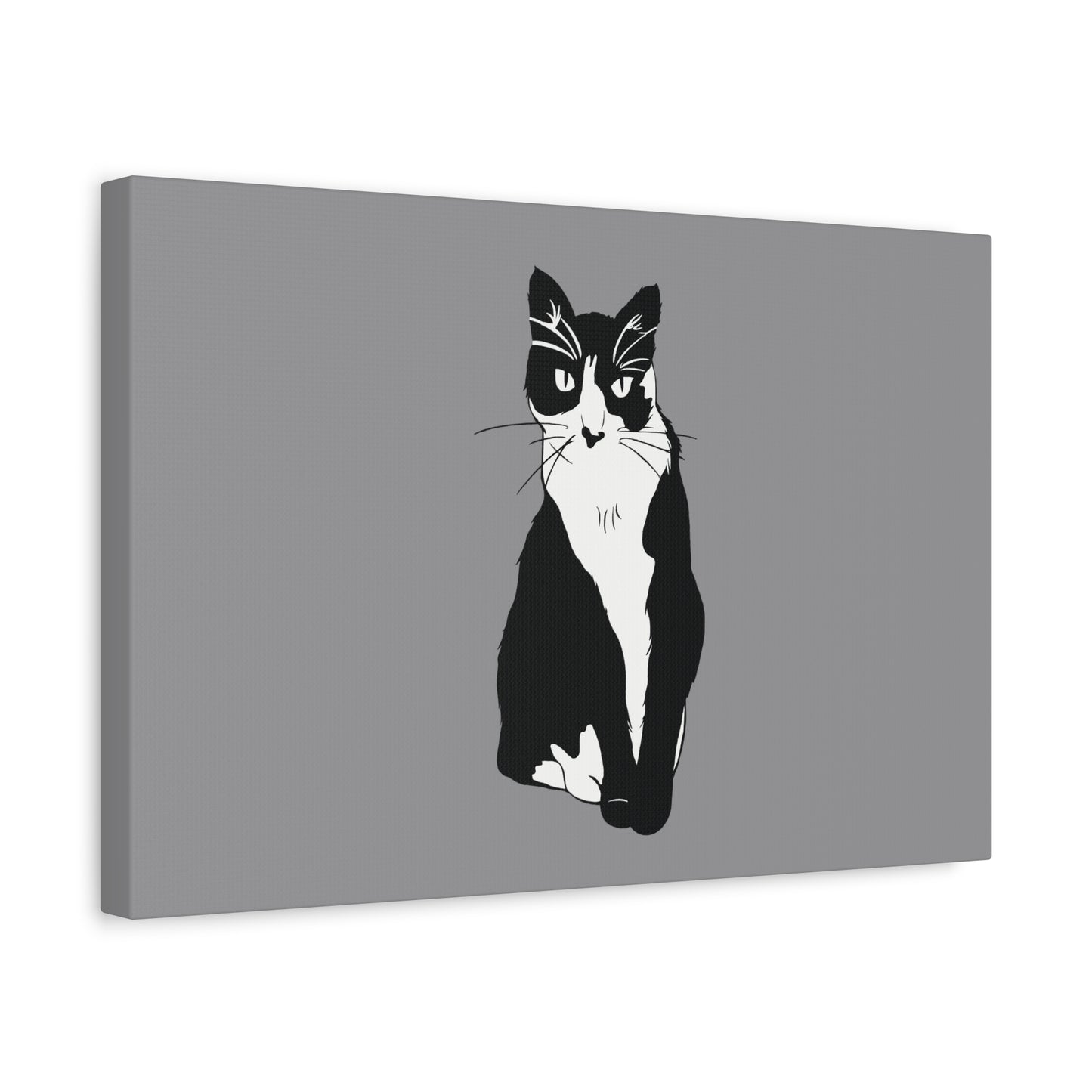 Cat Canvas on Grey (B&W Style Cat) - Cat Drawing Art