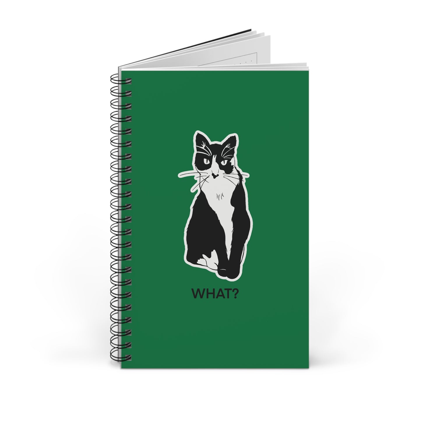 Cattitude Notebook in Dark Green (Sticker Style Cat with Black Writing) - Cat Spiral Notebook