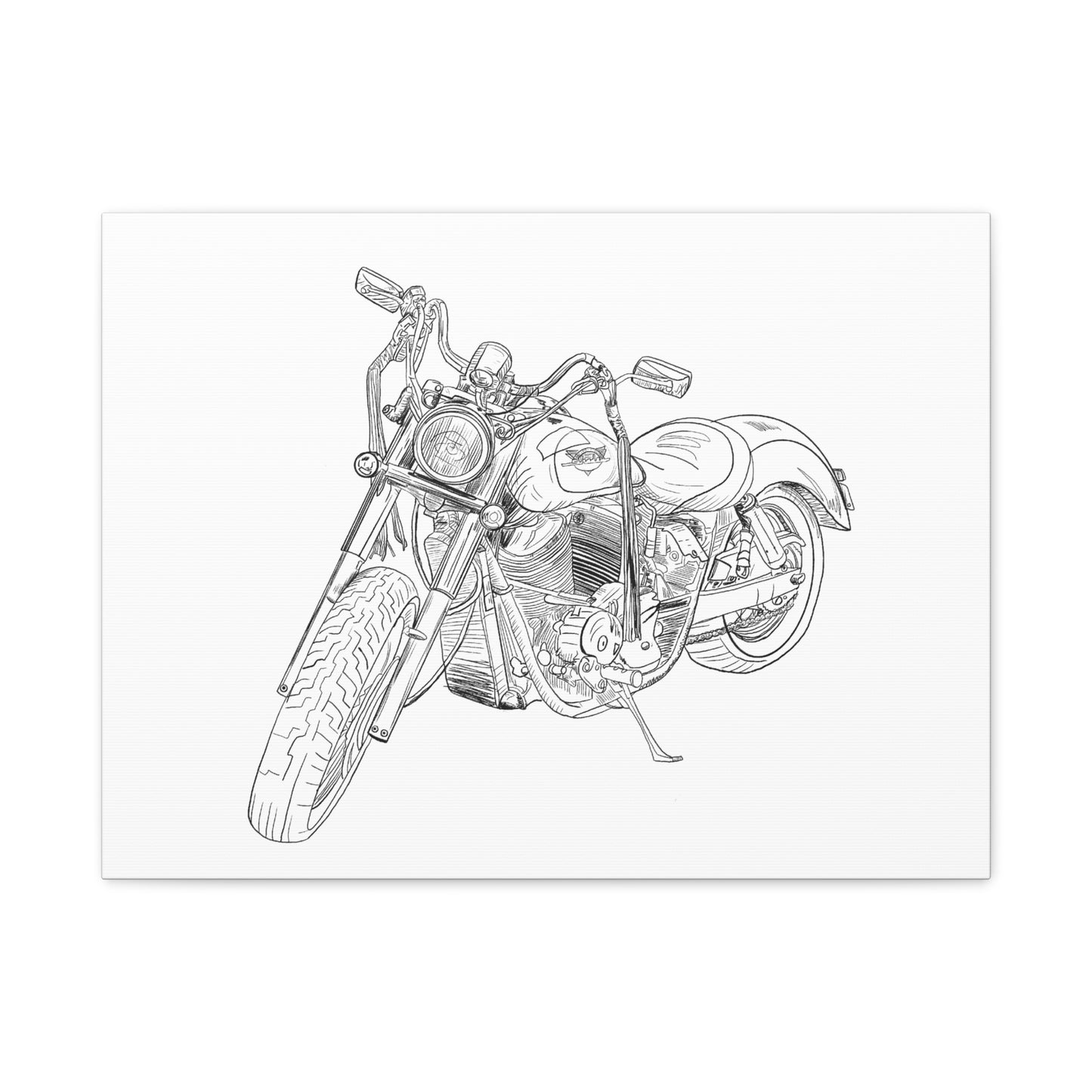 Ride Me Harley Motorcycle Sketch Canvas Print - Black Ink on White Background