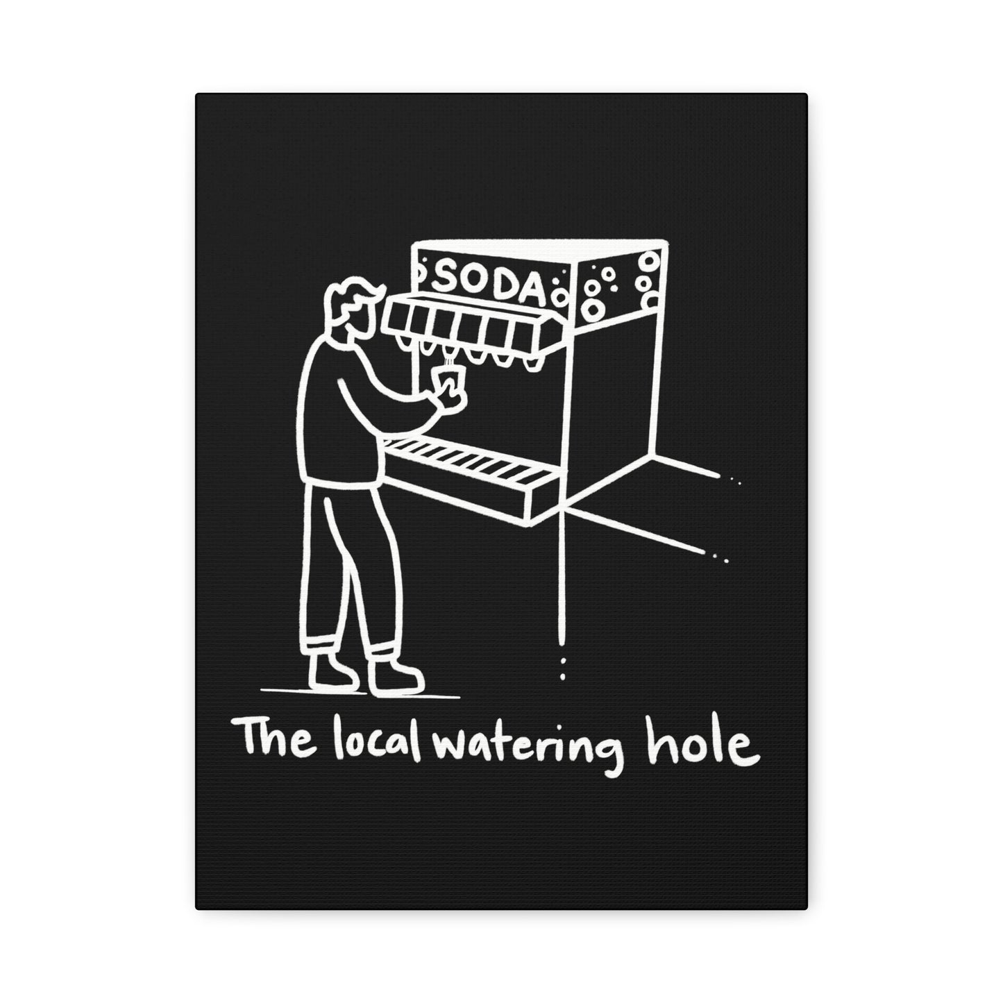 Local Watering Hole Canvas Print - White Ink on Black Background