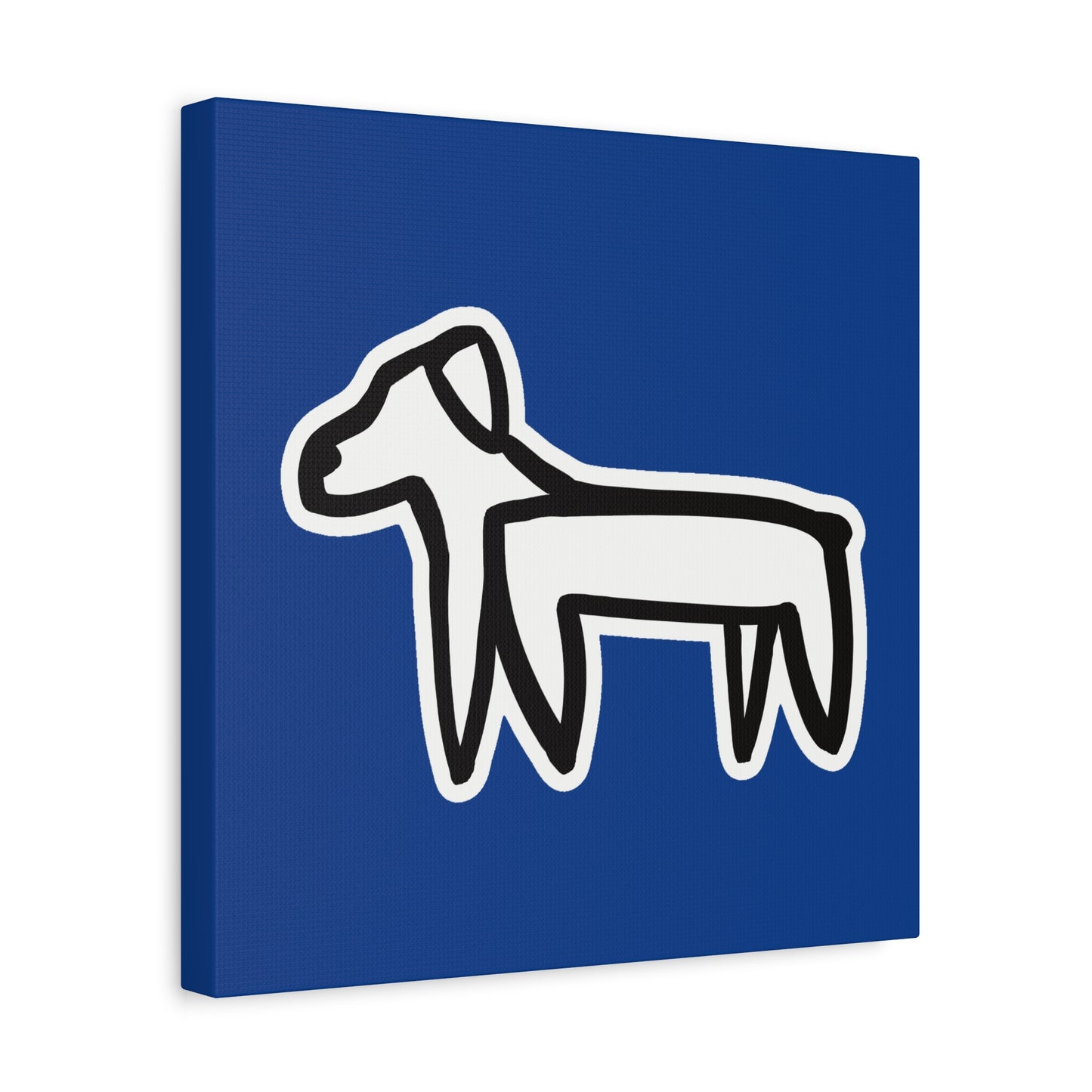 Dog Canvas Print on Blue (Sticker Style White Dog) - Dog Drawing Wall Art