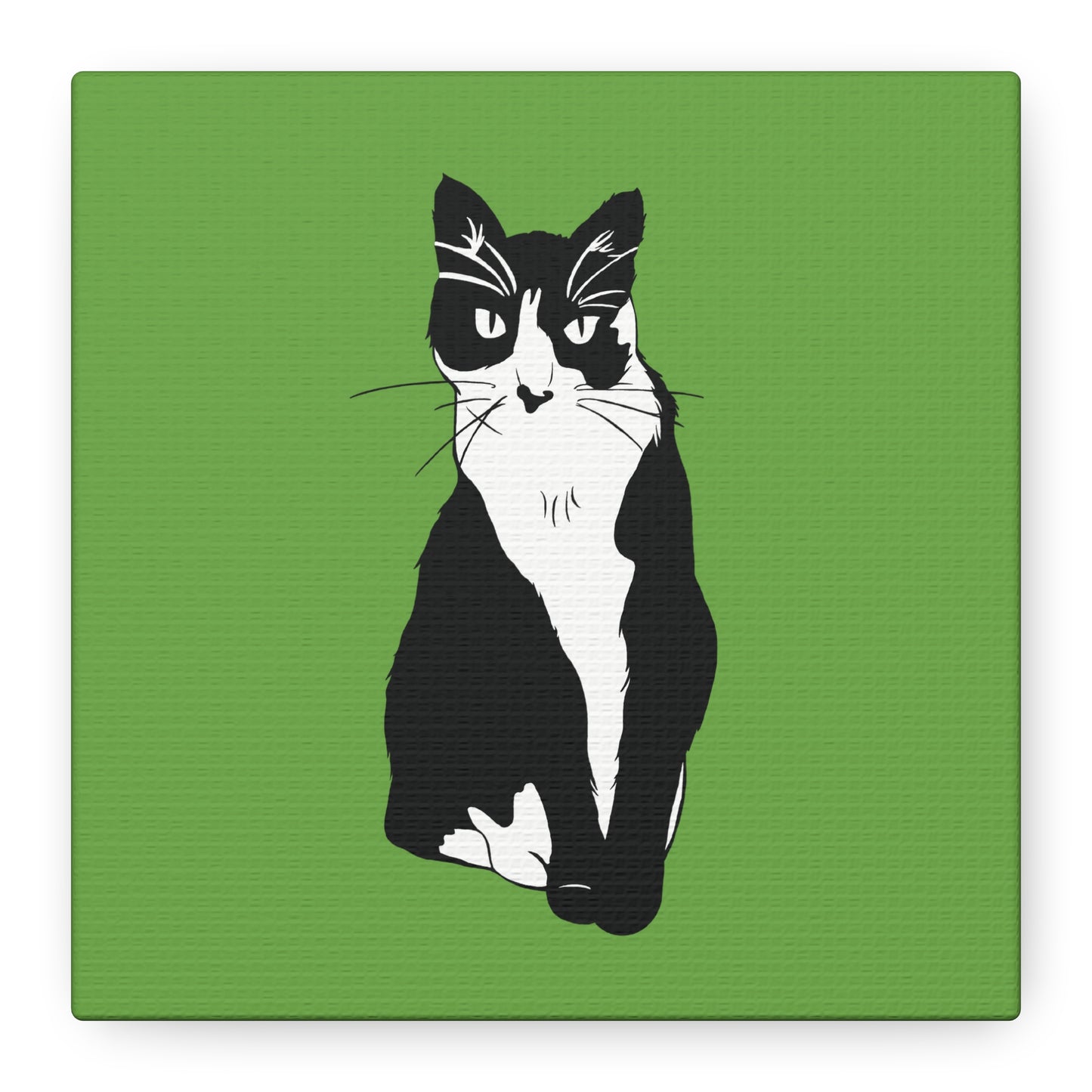Cat Canvas on Green (B&W Style Cat) - Cat Drawing Art