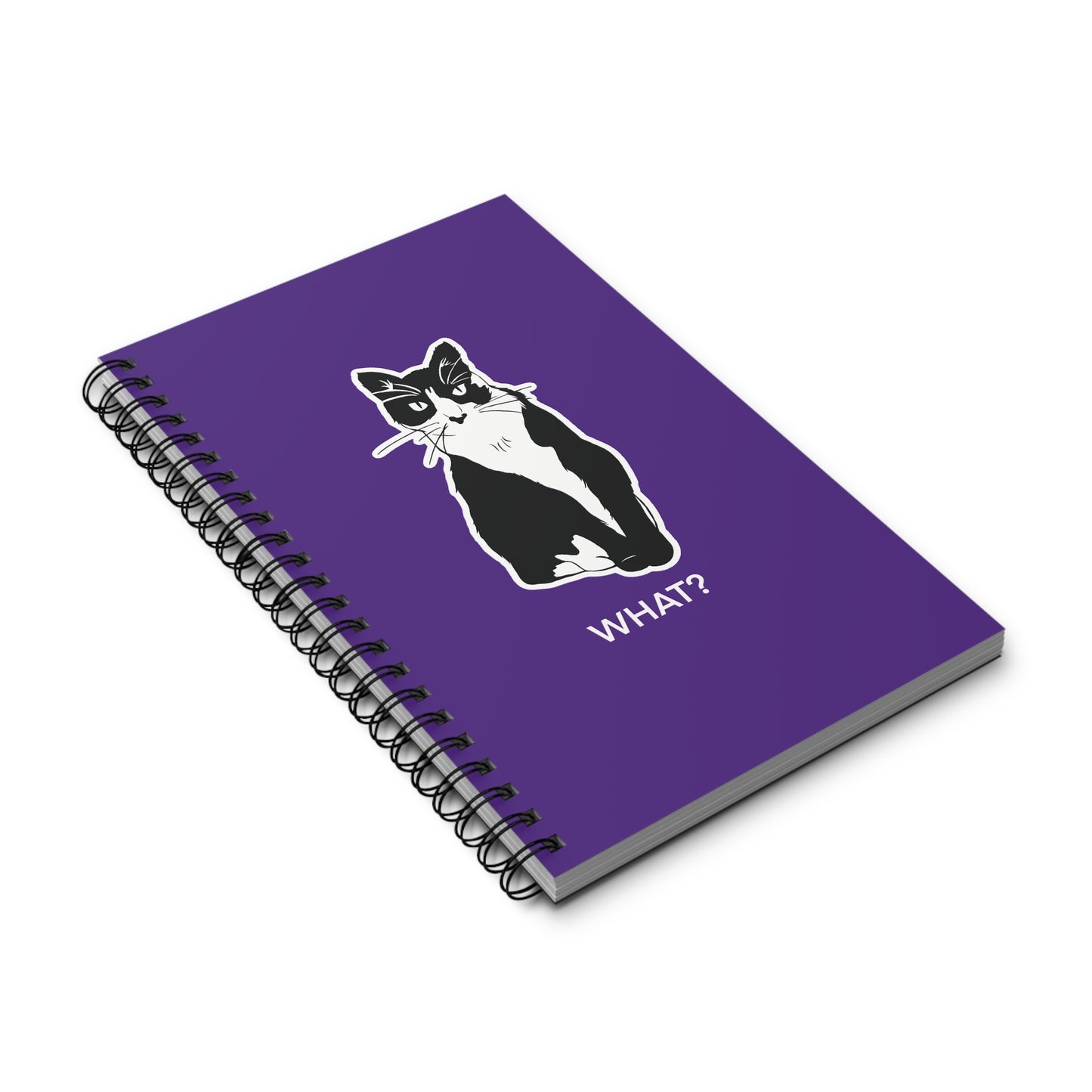 Cattitude Notebook in Purple (Sticker Style Cat with White Writing) - Cat Spiral Notebook