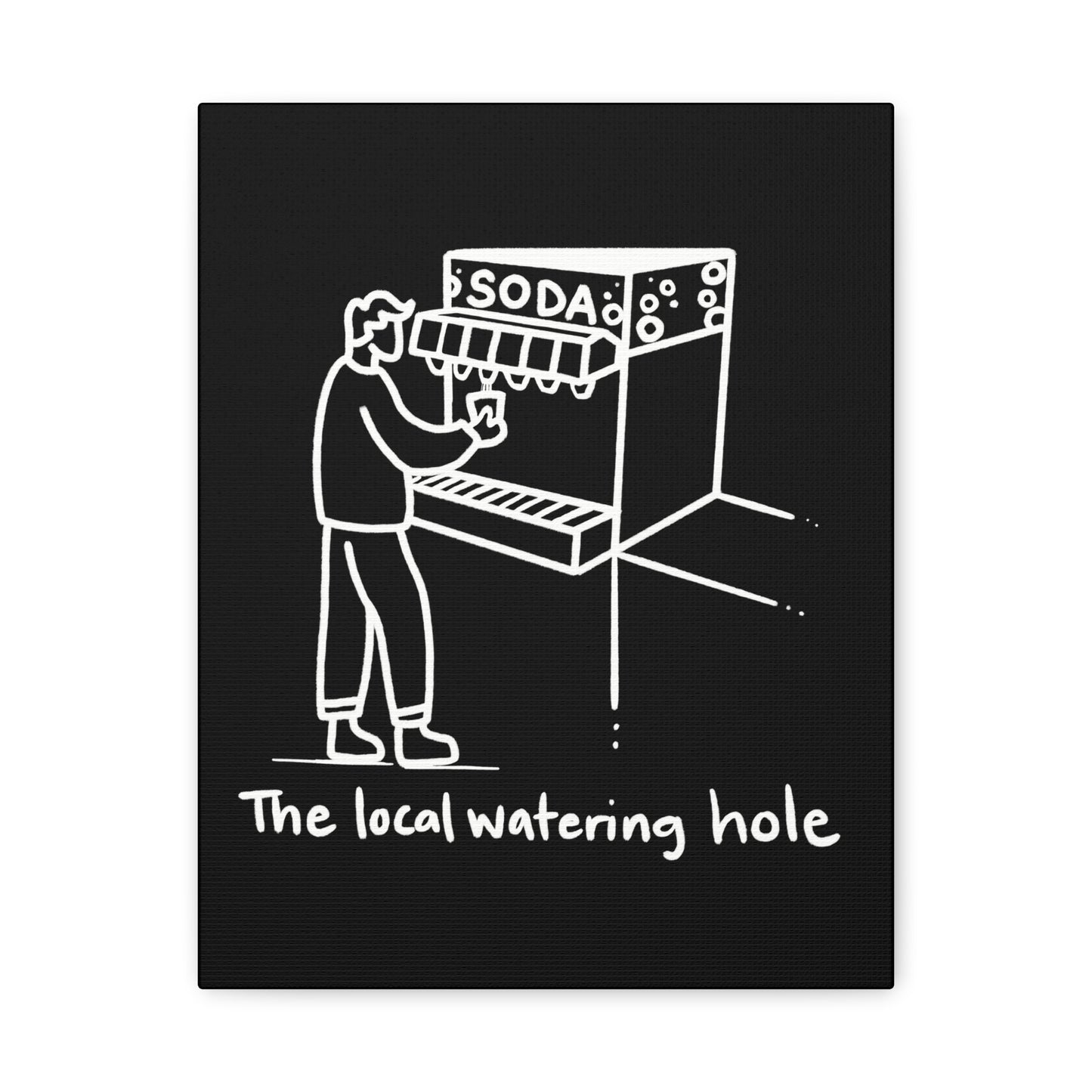 Local Watering Hole Canvas Print - White Ink on Black Background