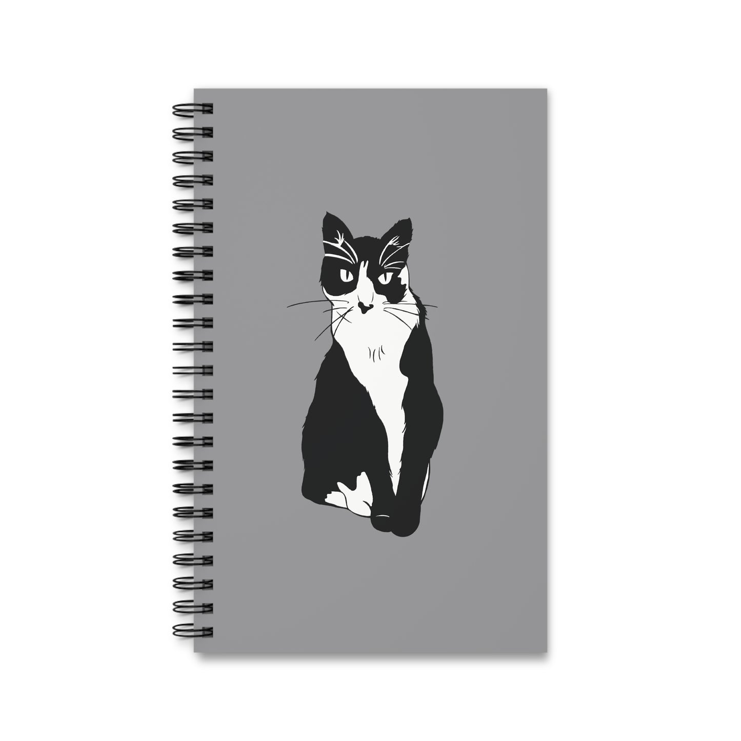 Cat Notebook in Grey (B&W Style Cat) - Cat Spiral Notebook