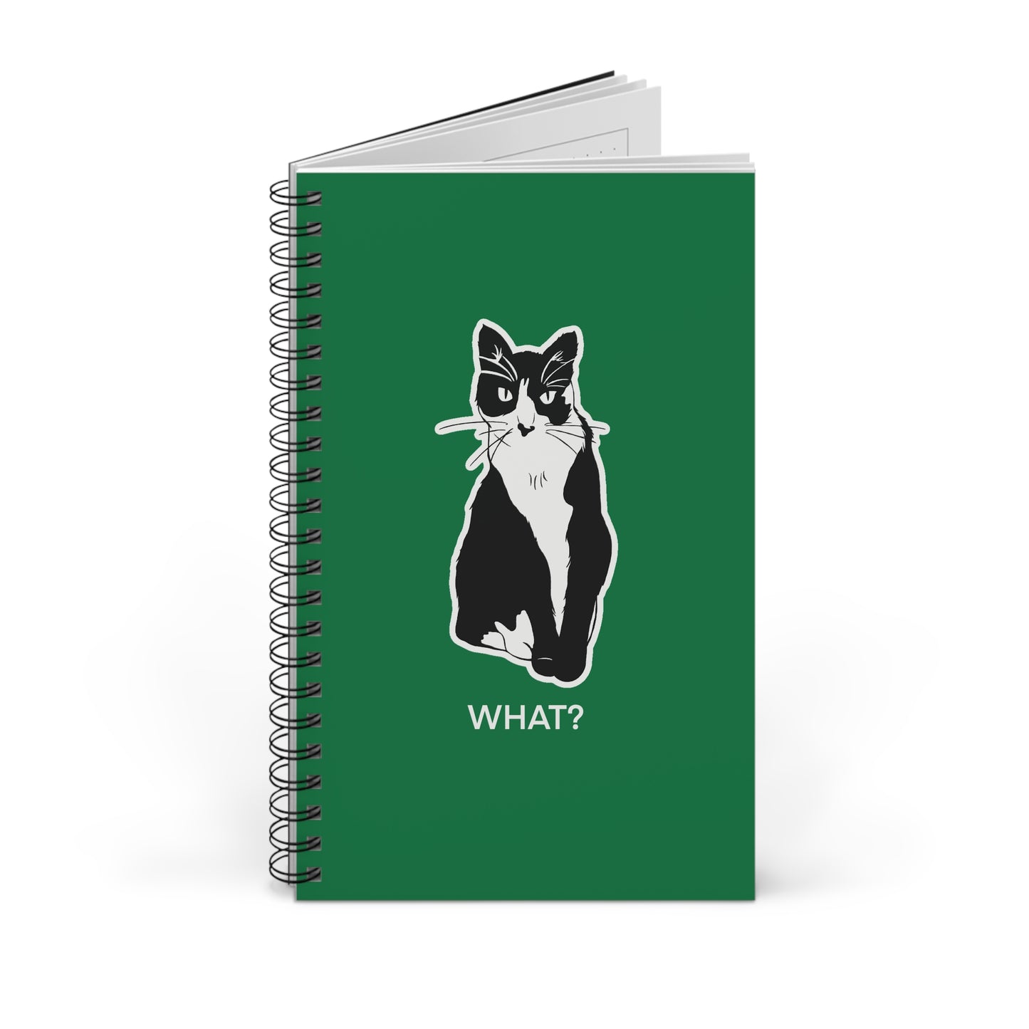 Cattitude Notebook in Dark Green (Sticker Style Cat with White Writing) - Cat Spiral Notebook