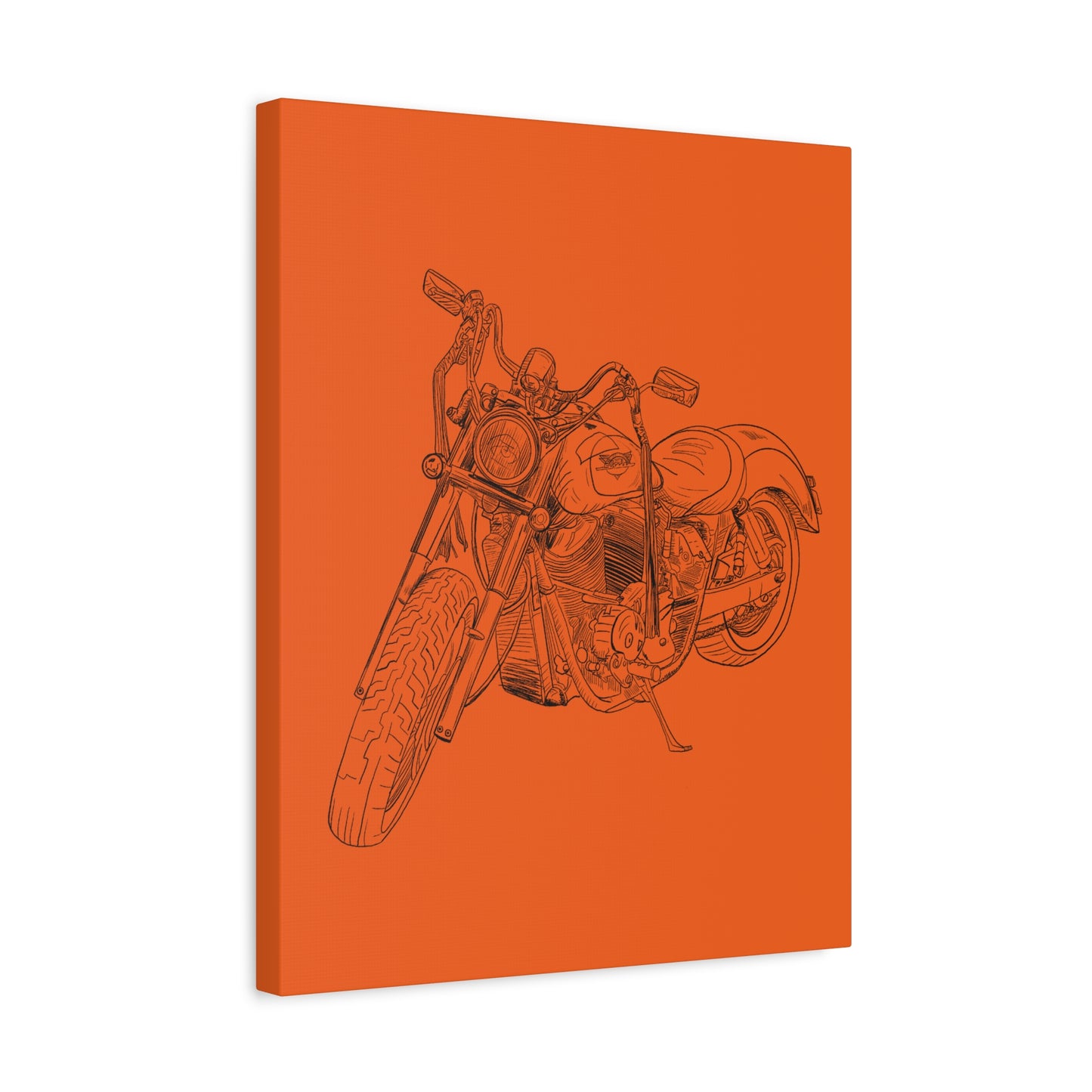 Ride Me Harley Motorcycle Sketch Canvas Print - Black Ink on Orange Background