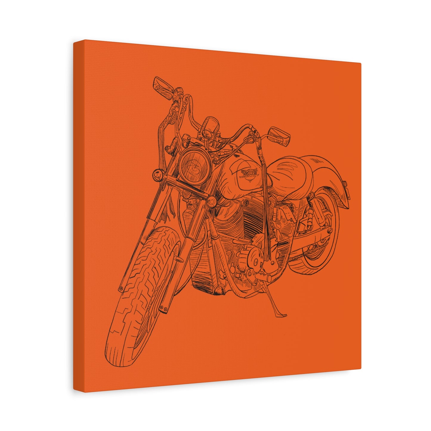 Ride Me Harley Motorcycle Sketch Canvas Print - Black Ink on Orange Background
