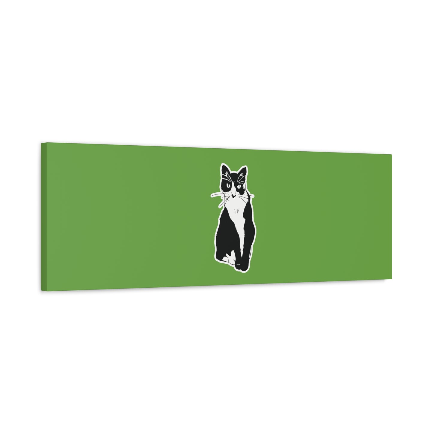Cat Canvas Print on Green (B&W Style Cat) - Cat Drawing Art