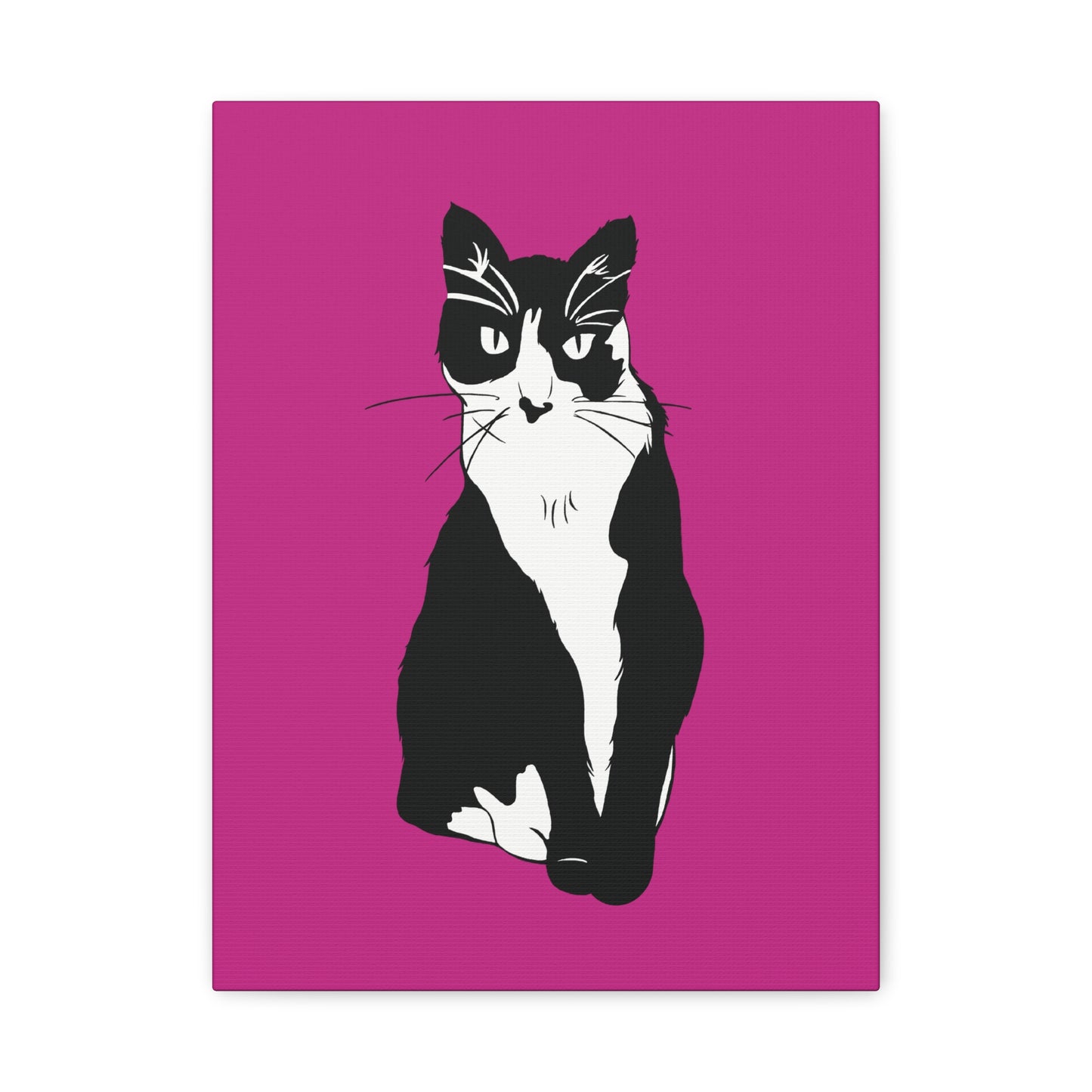 Cat Canvas on Pink (B&W Style Cat) - Cat Drawing Art