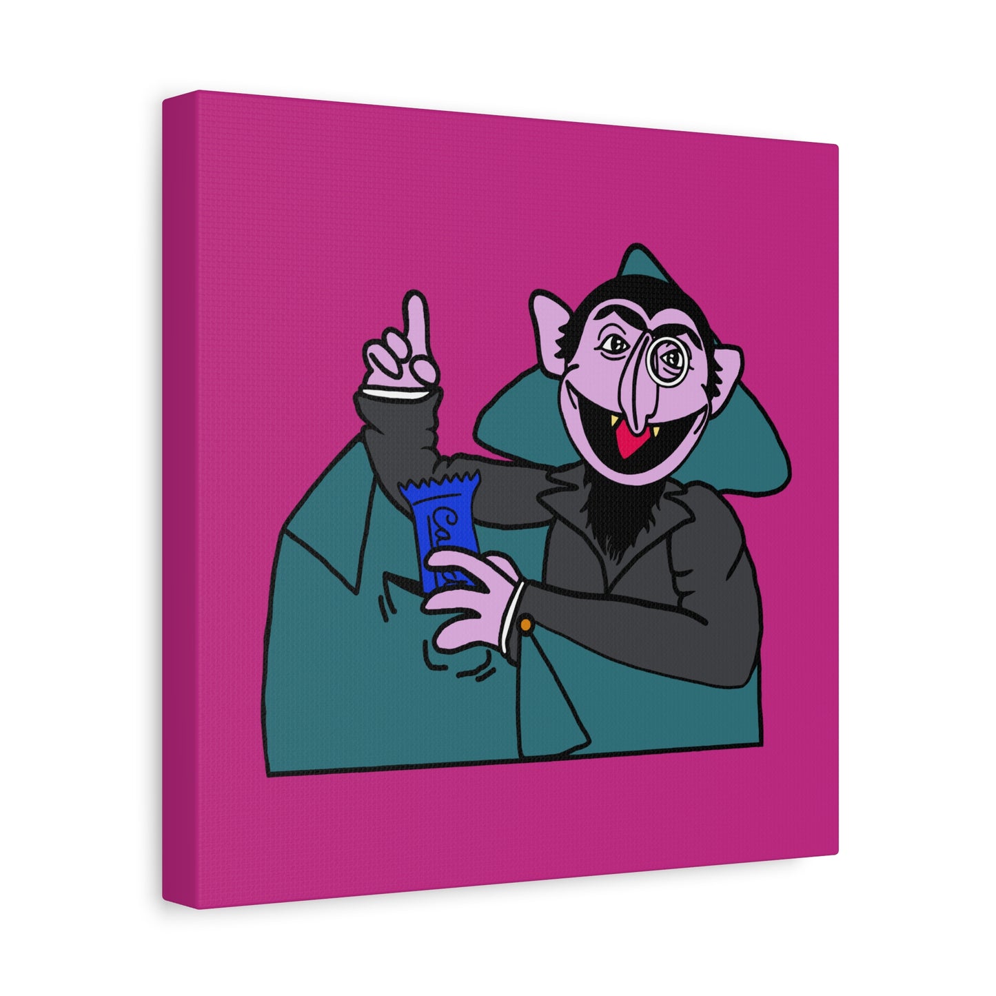 The Count Stealing Candy Canvas Print Pink - Sesame Street The Count Parody Art
