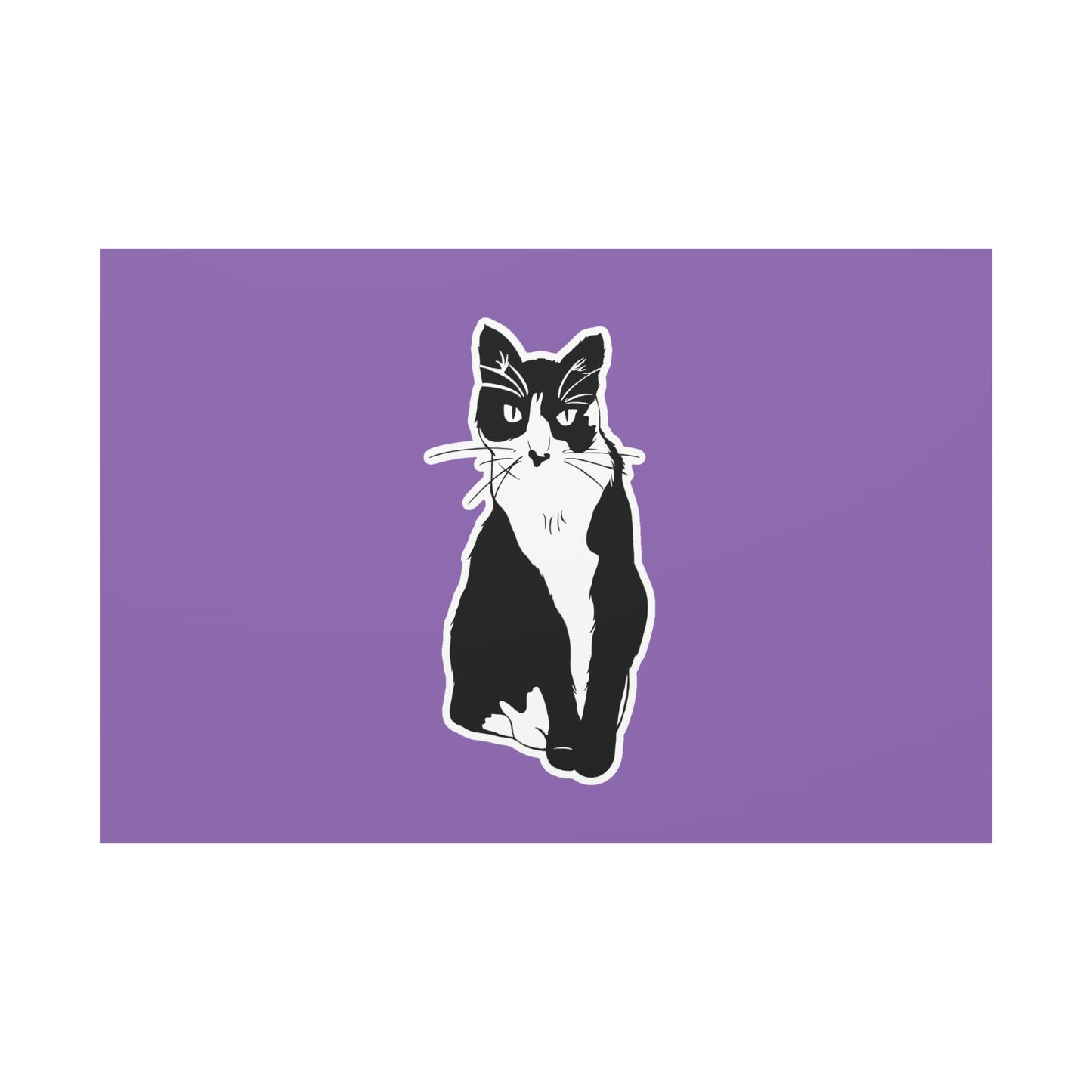 Cat Canvas on Light Purple (Sticker Style Cat) - Cat Drawing Art