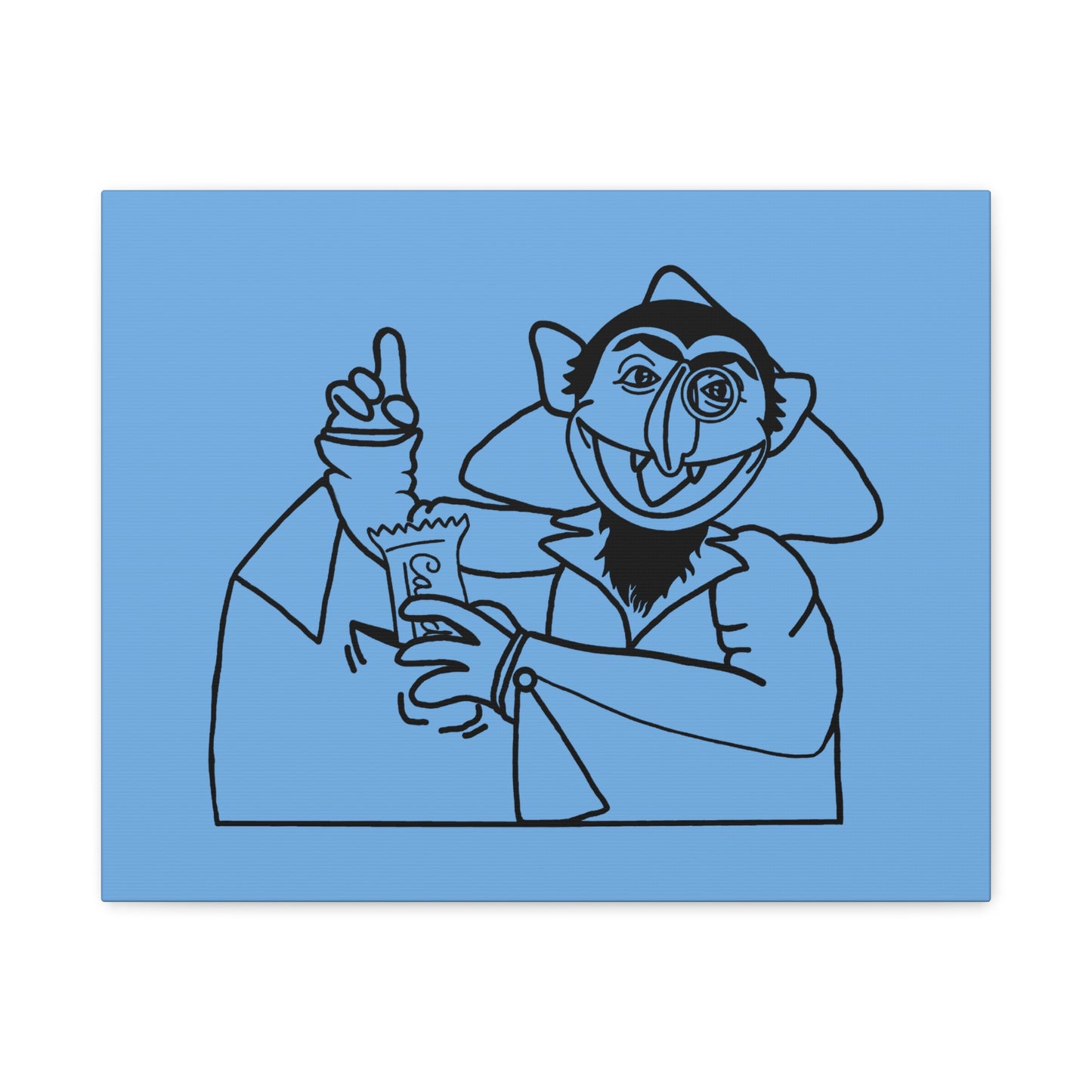 The Count Stealing Candy Outline Canvas Print Light Blue - Sesame Street The Count Parody Art