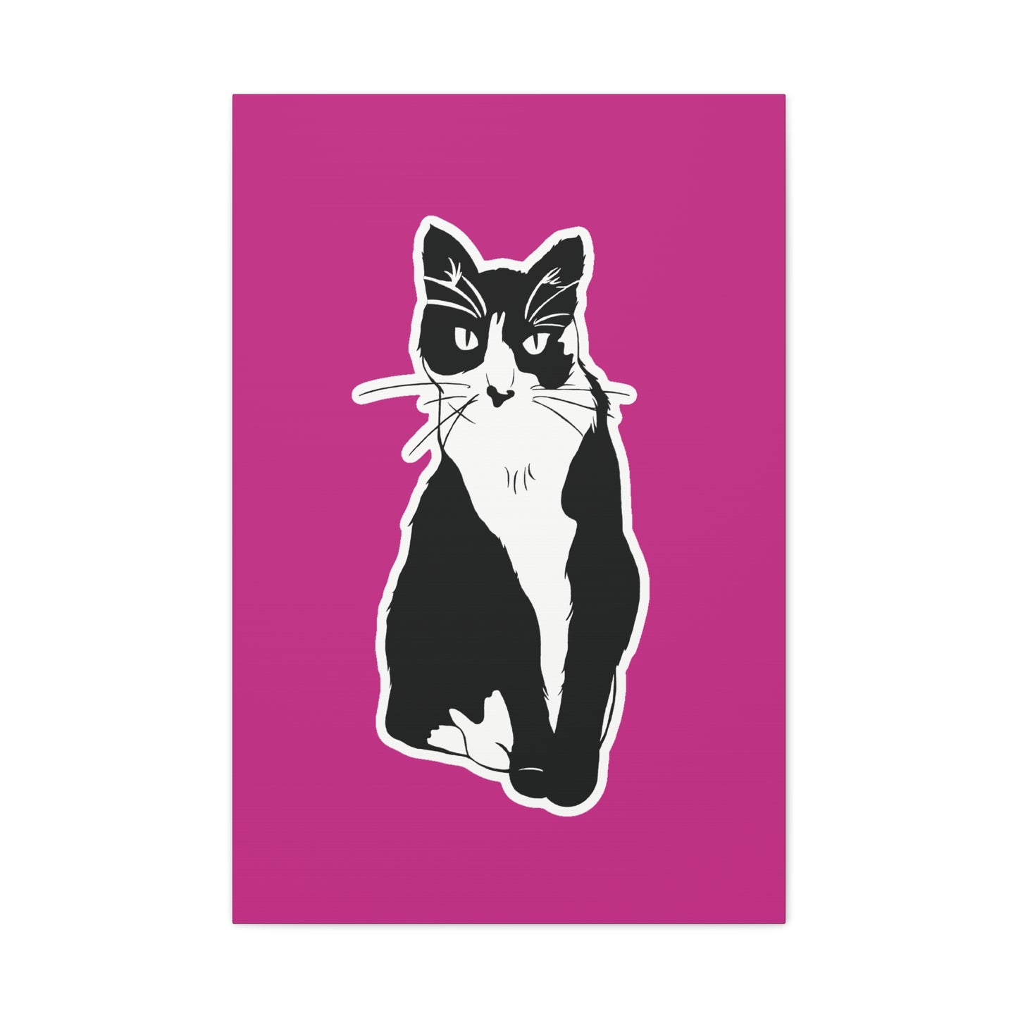 Cat Canvas on Pink (Sticker Style Cat) - Cat Drawing Art