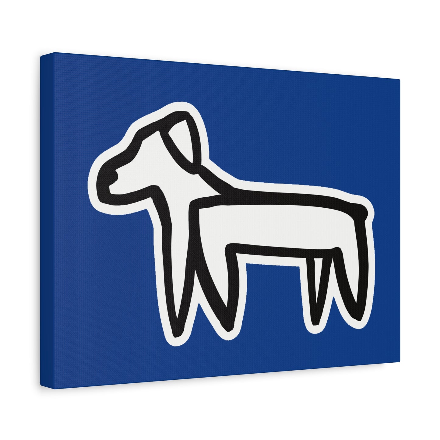 Dog Canvas Print on Blue (Sticker Style White Dog) - Dog Drawing Wall Art