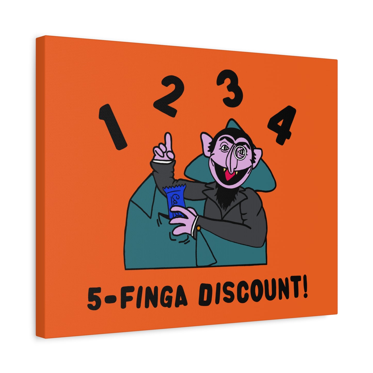 Five Finger Discount Canvas Print Orange - Sesame Street The Count Parody Art Print