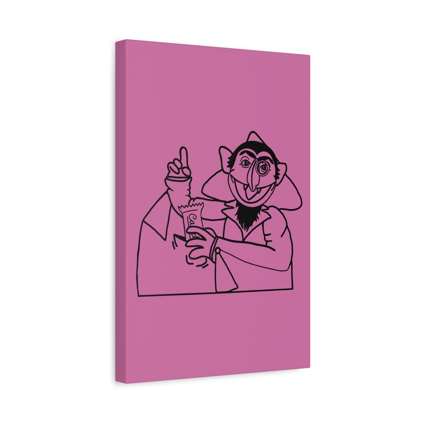 The Count Stealing Candy Outline Canvas Print Light Pink - Sesame Street The Count Parody Art