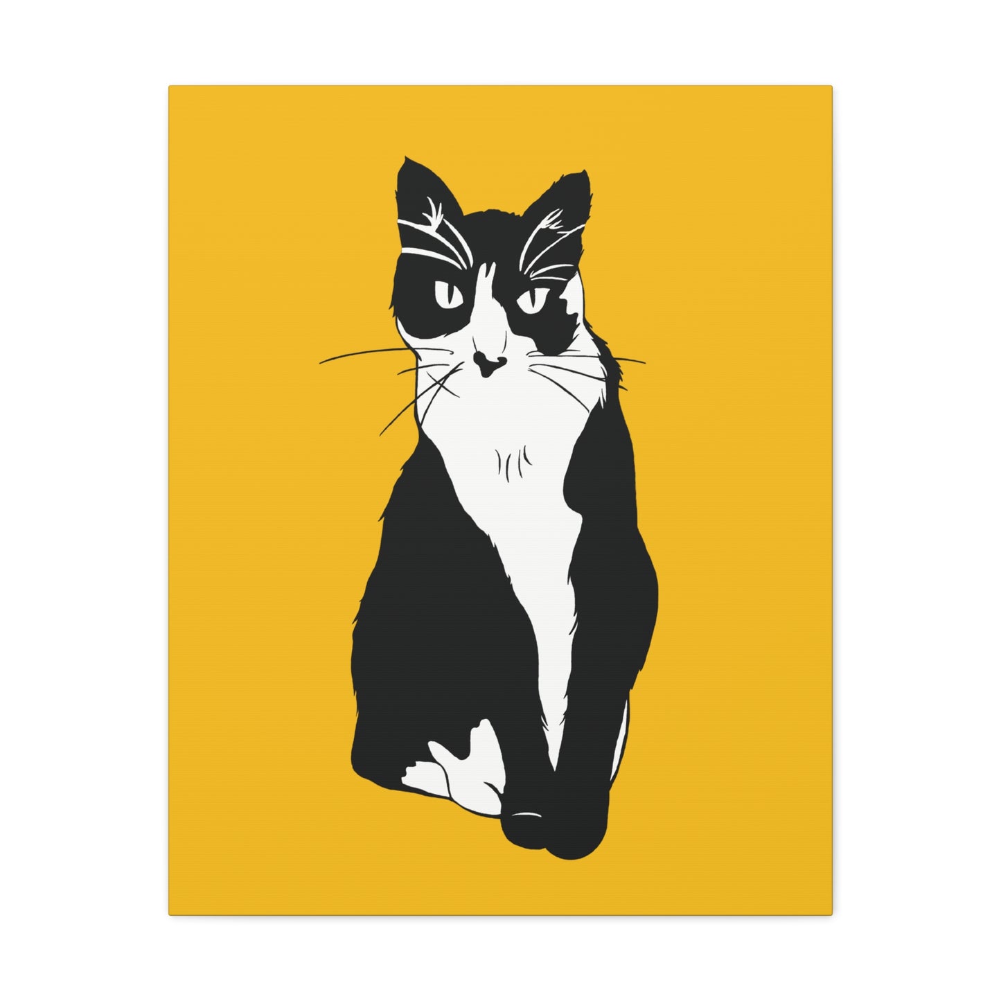 Cat Canvas on Yellow (B&W Style Cat) - Cat Drawing Art