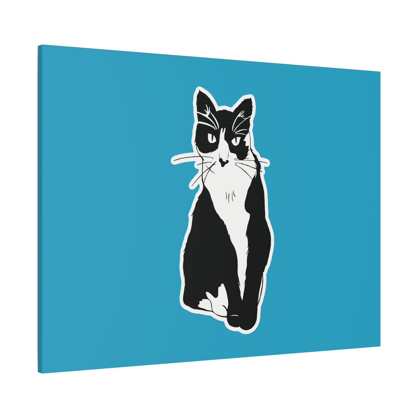 Cat Canvas Print on Turquoise (Sticker Style Cat) - Cat Drawing Art