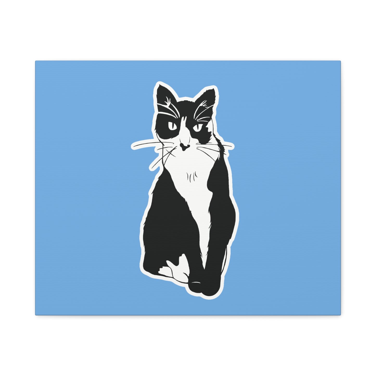 Cat Canvas on Light Blue (Sticker Style Cat) - Cat Drawing Art