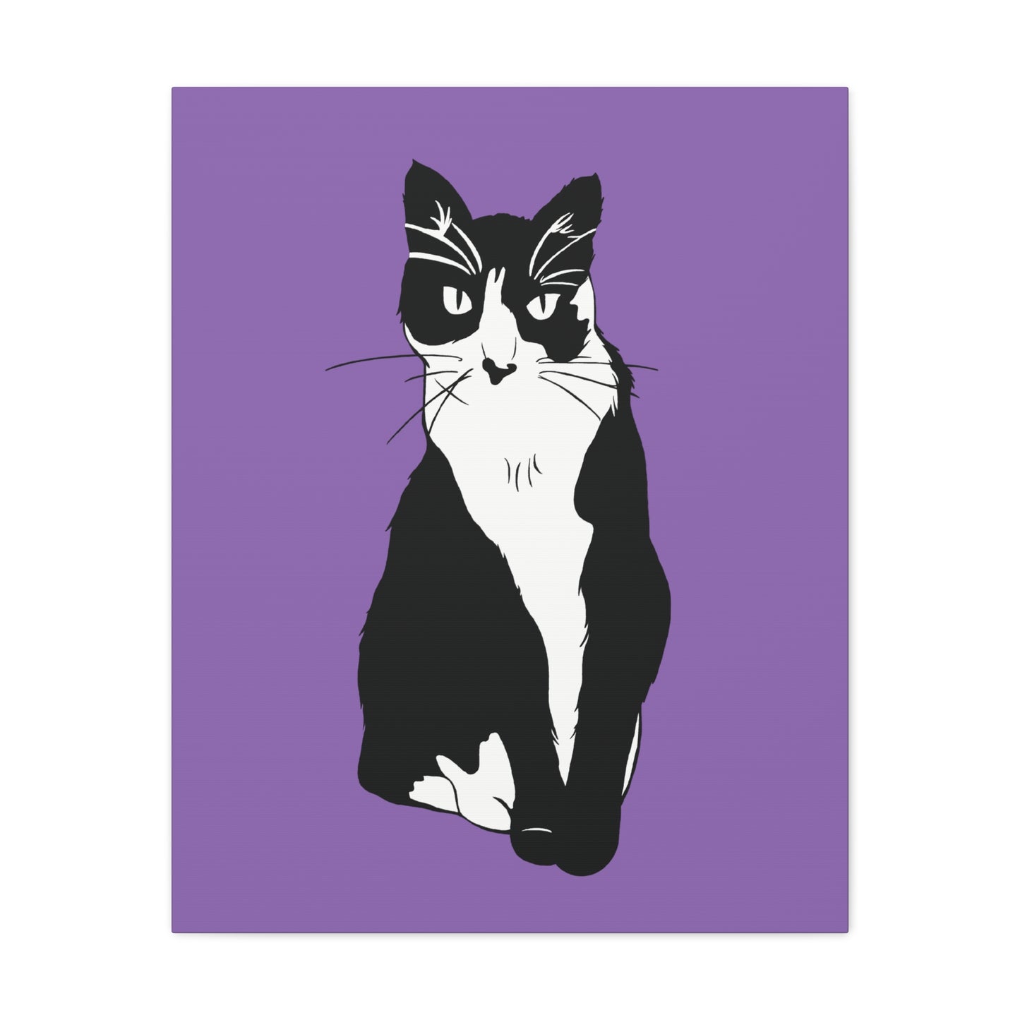 Cat Canvas on Light Purple (B&W Style Cat) - Cat Drawing Art