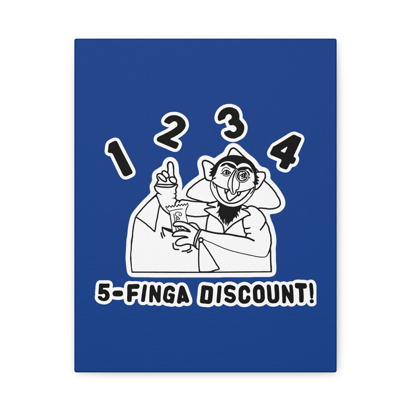Five Finger Discount Outline Canvas Print Dark Blue - Sesame Street The Count Parody Art Print