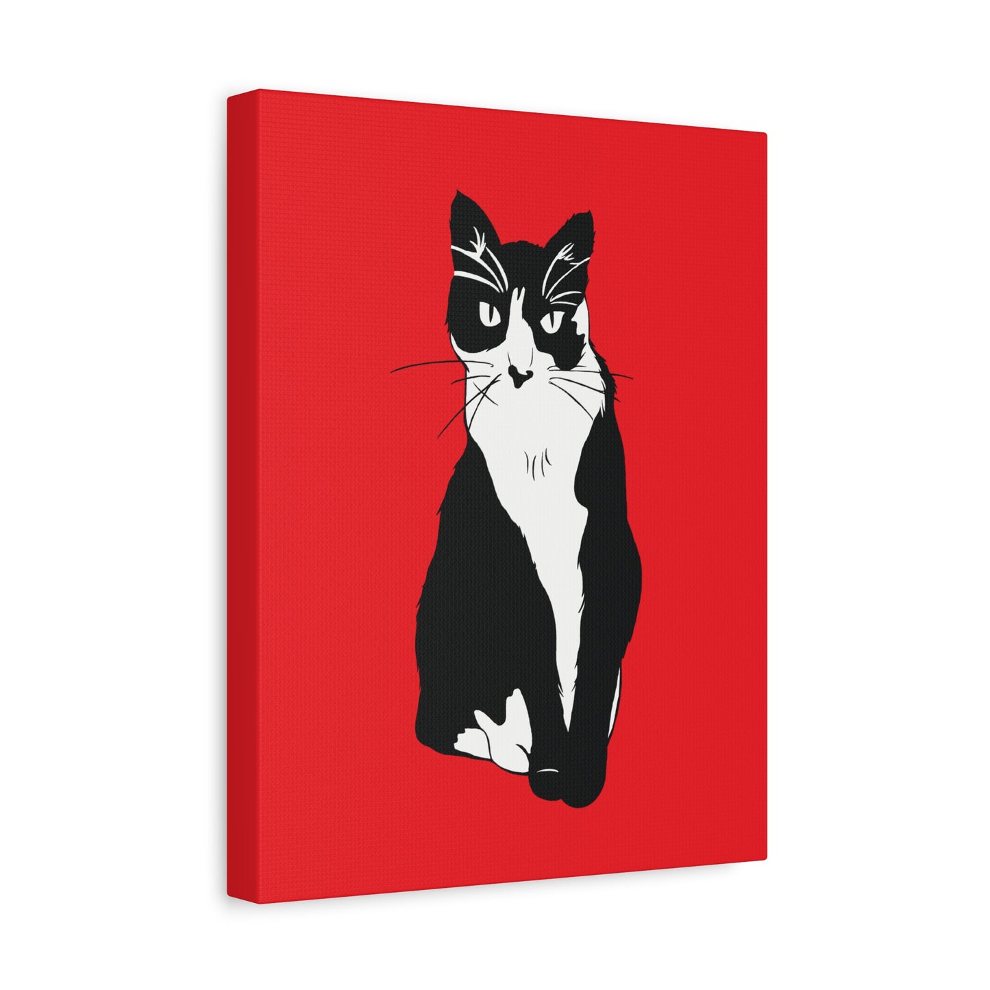 Cat Canvas on Red (B&W Style Cat) - Cat Drawing Art