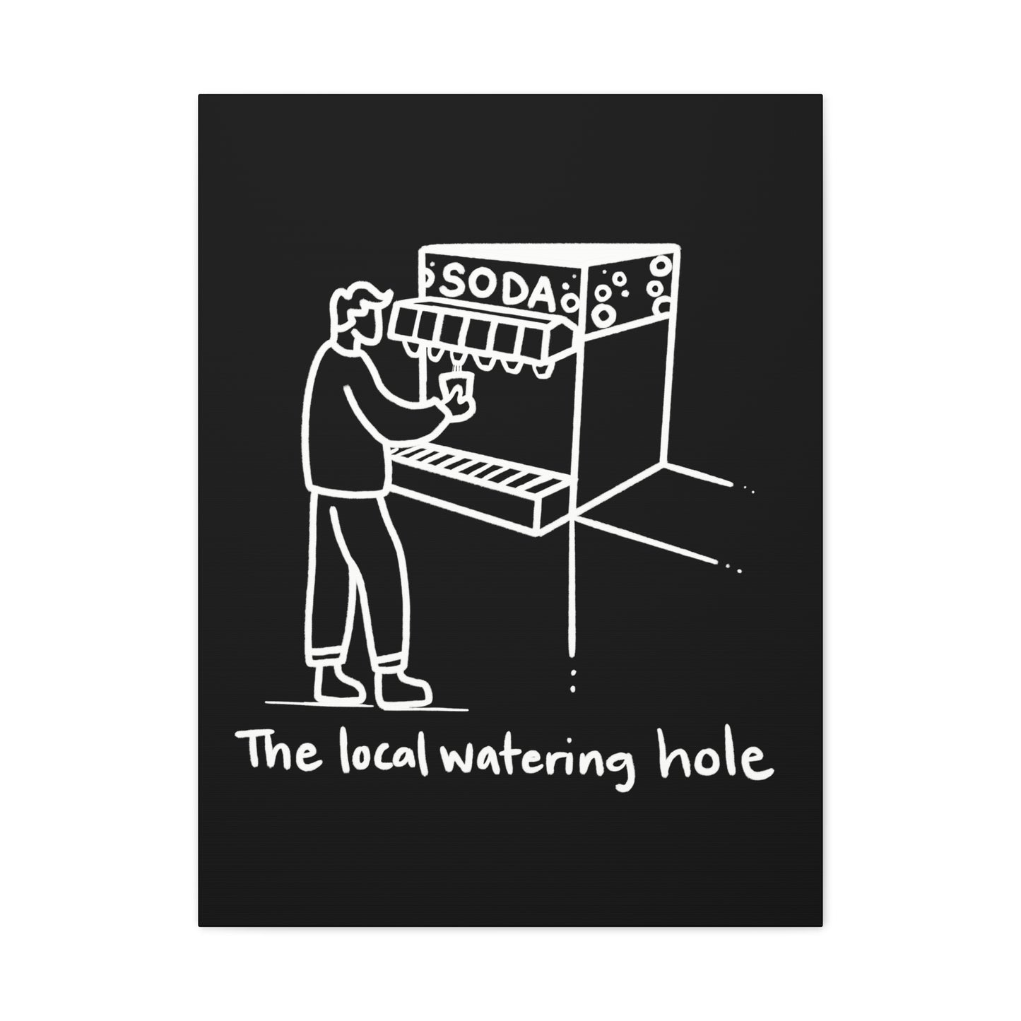 Local Watering Hole Canvas Print - White Ink on Black Background