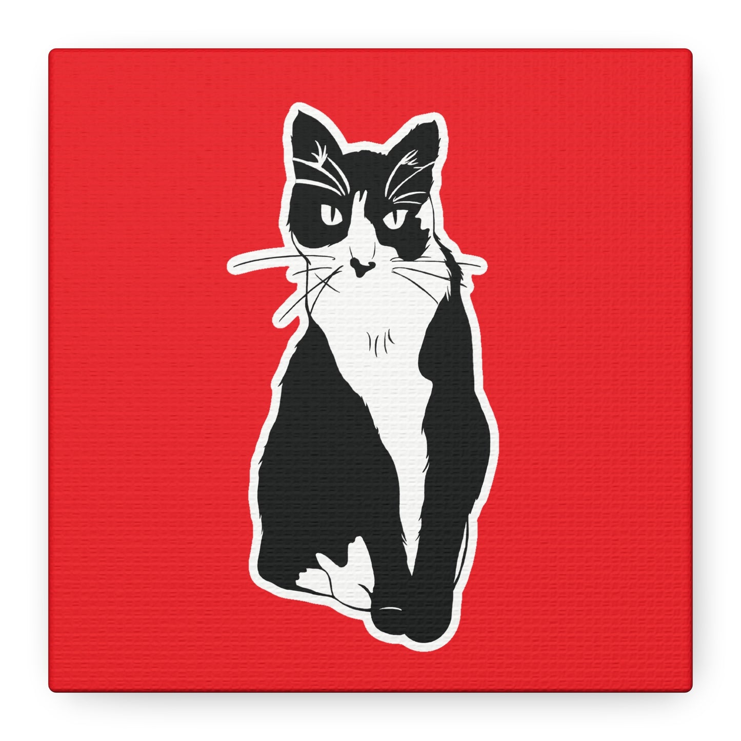 Cat Canvas Print on Red (Sticker Style Cat) - Cat Drawing Art