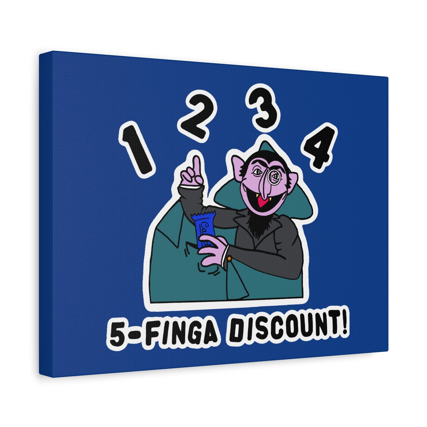Five Finger Discount Canvas Print Dark Blue - Sesame Street The Count Parody Art Print
