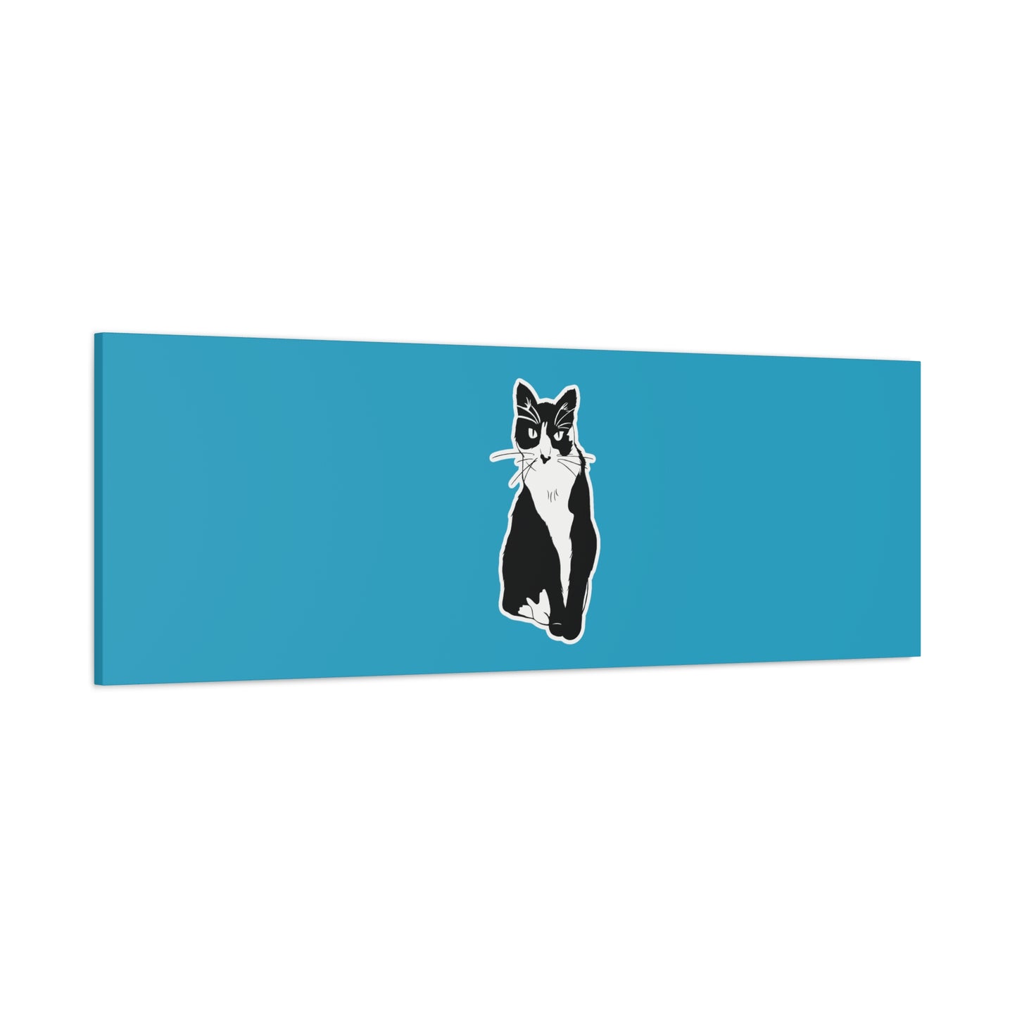 Cat Canvas Print on Turquoise (Sticker Style Cat) - Cat Drawing Art