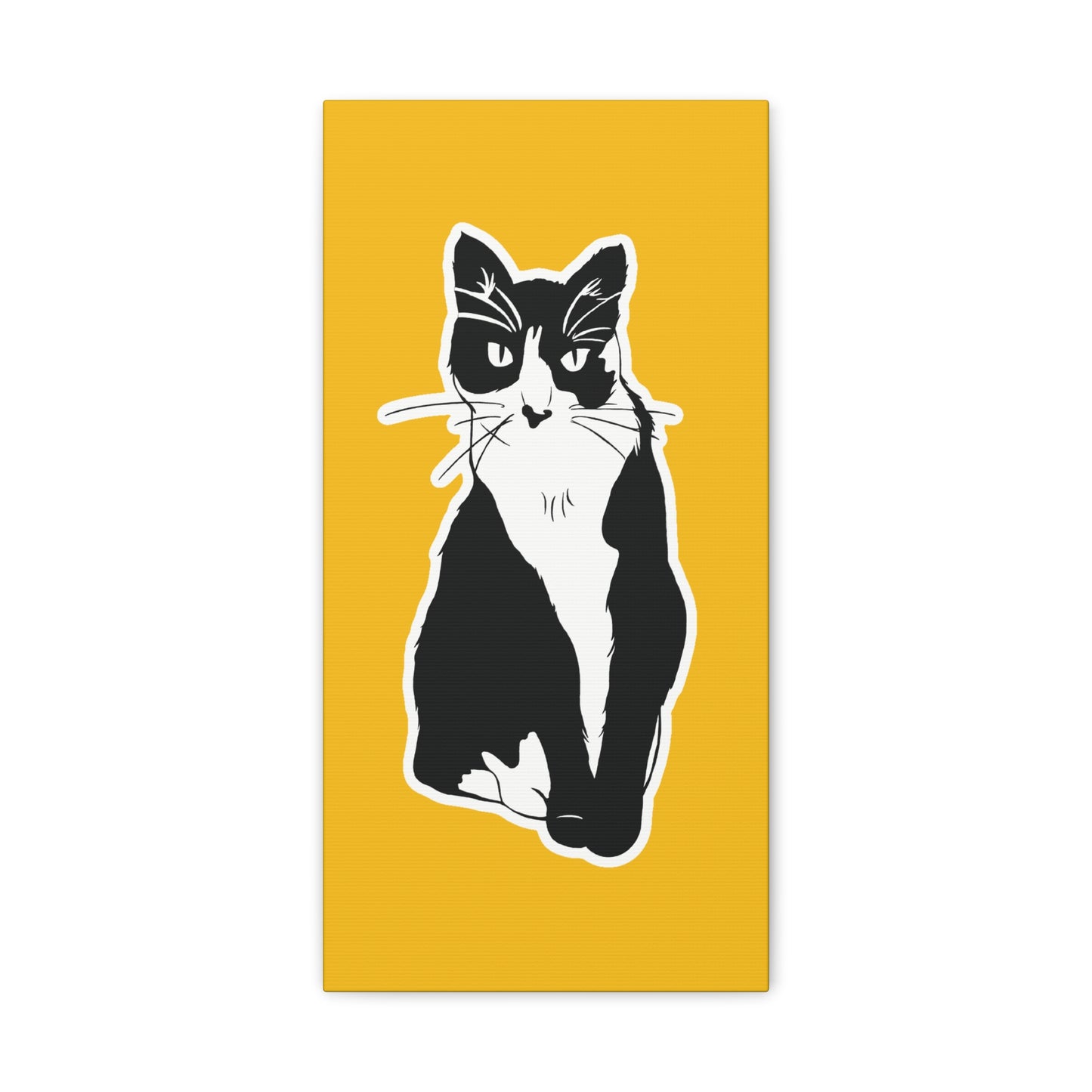Cat Canvas Print on Yellow (Sticker Style Cat) - Cat Drawing Art