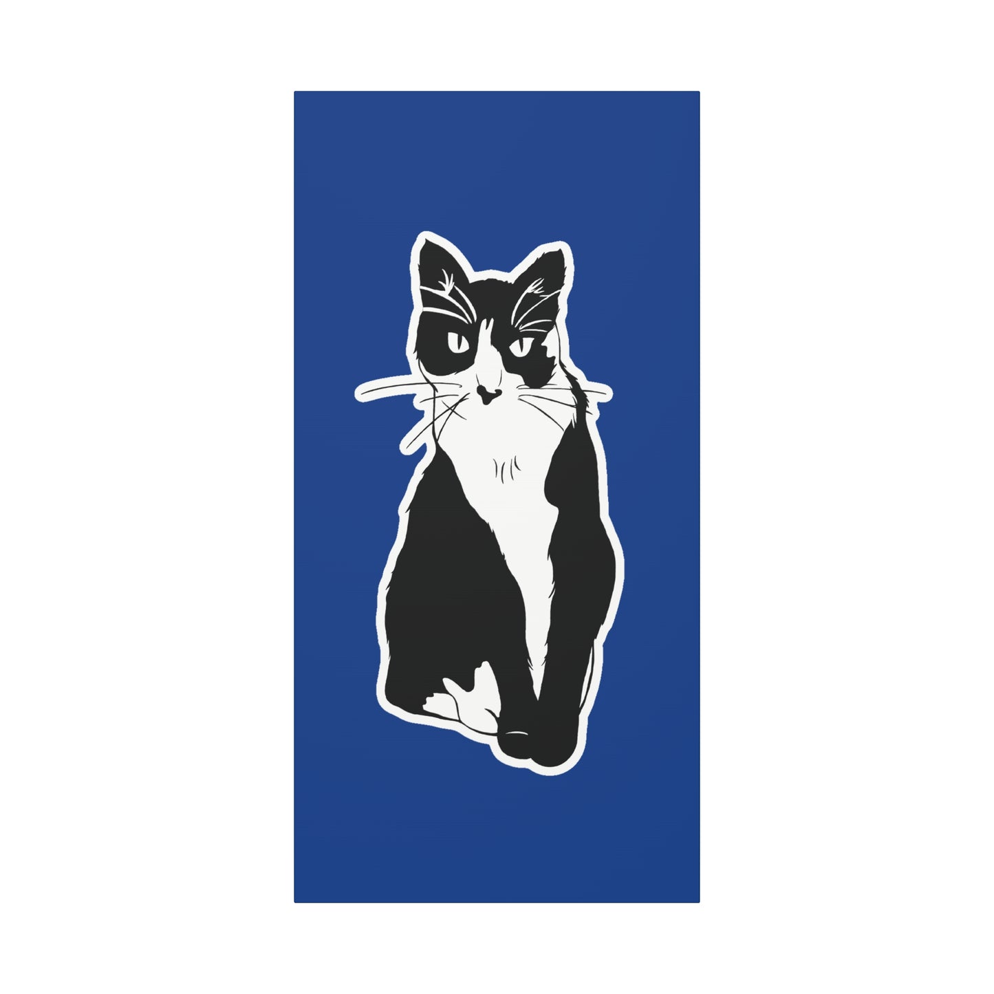 Cat Canvas Print on Dark Blue (Sticker Style Cat) - Cat Drawing Art