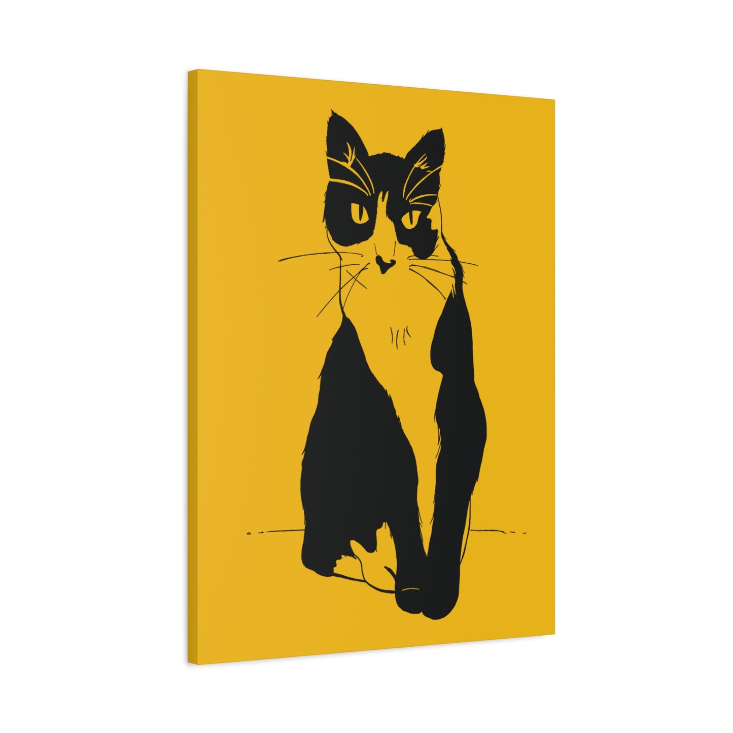 Cat Canvas Print on Yellow (Transparent Style Cat) - Cat Drawing Art