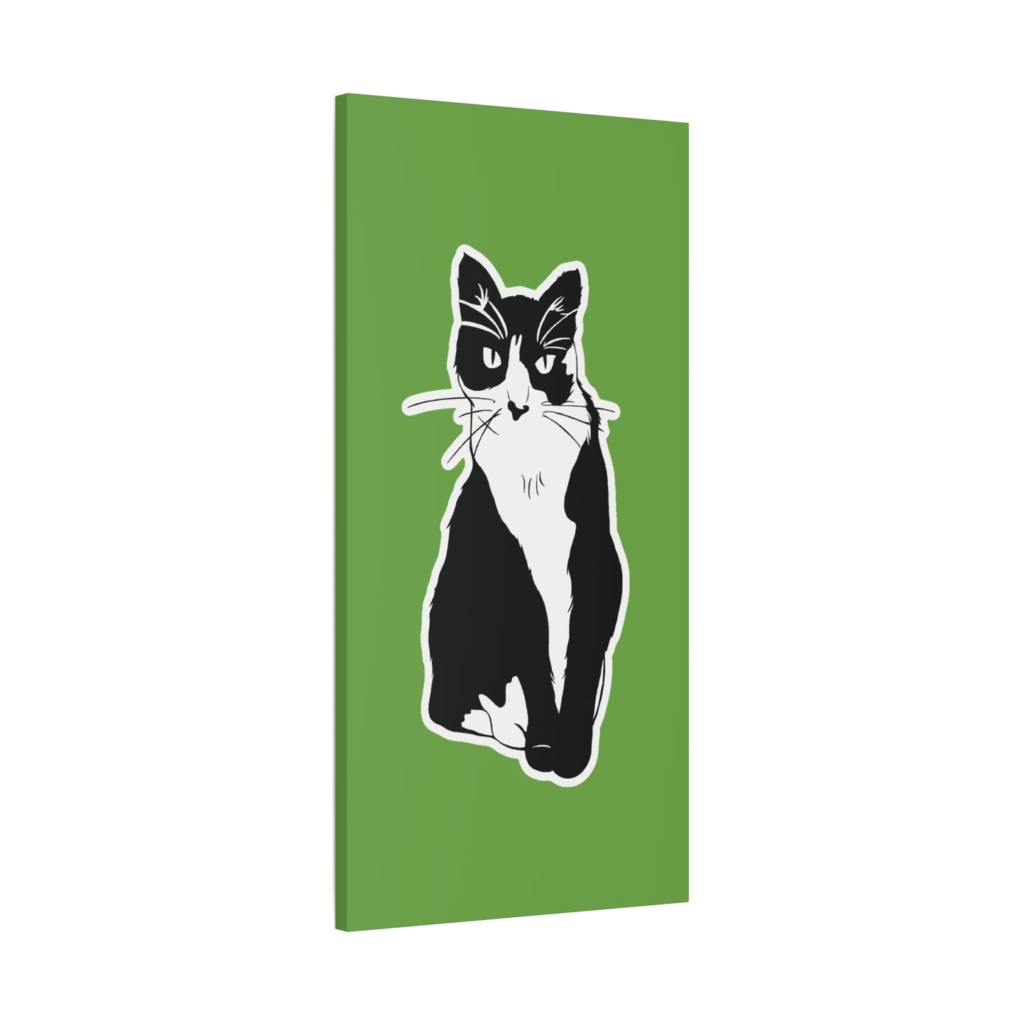 Cat Canvas Print on Green (B&W Style Cat) - Cat Drawing Art