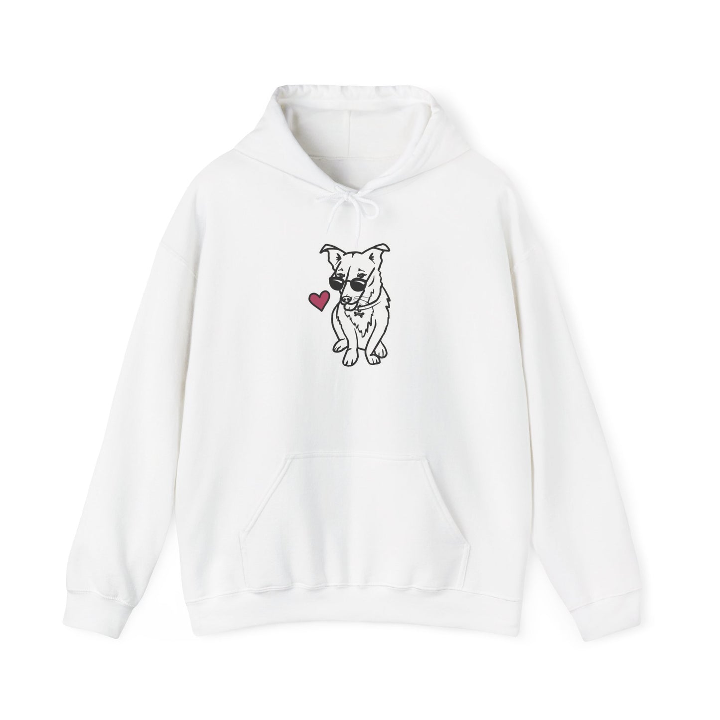 Nora the Dog Heart Hoodie (B&W Sticker Style Nora) - Dog Hooded Sweatshirt
