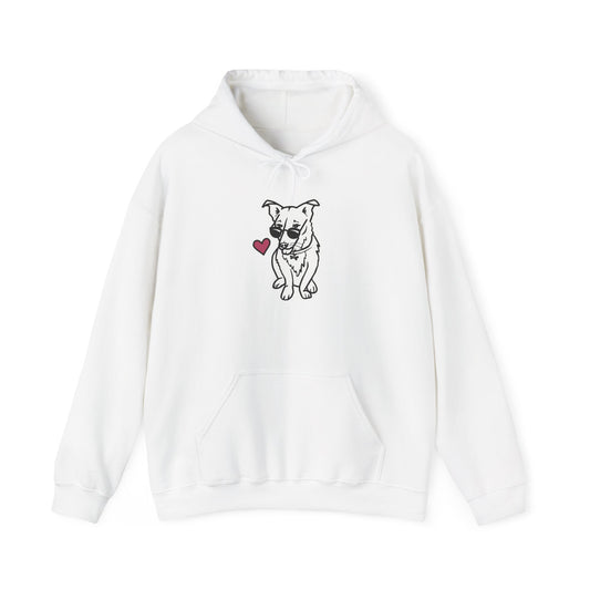 Nora the Dog Heart Hoodie (B&W Sticker Style Nora) - Dog Hooded Sweatshirt