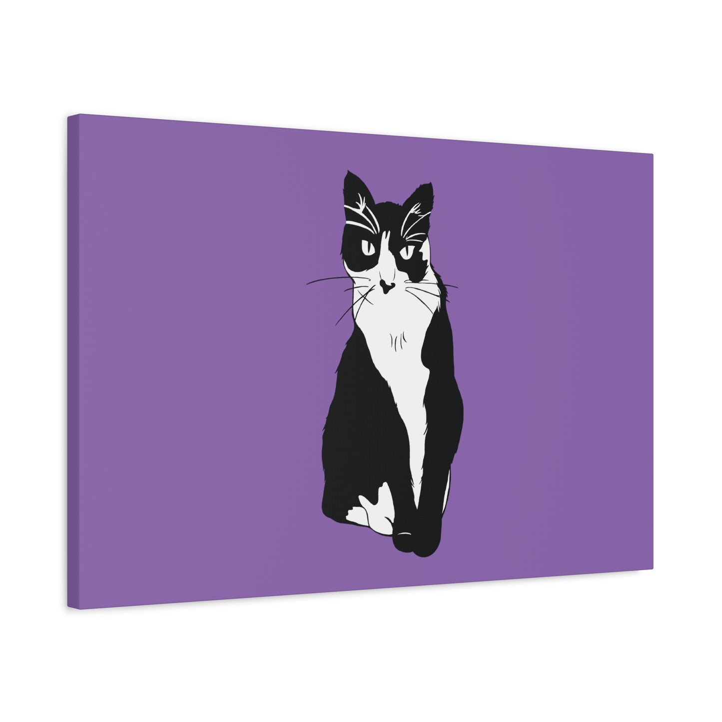 Cat Canvas on Light Purple (B&W Style Cat) - Cat Drawing Art