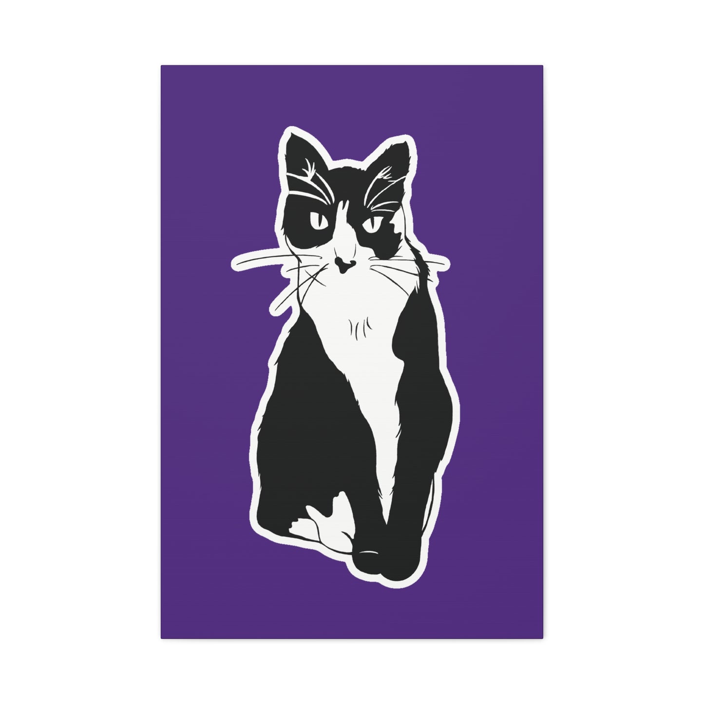 Cat Canvas Print on Purple (Sticker Style Cat) - Cat Drawing Art