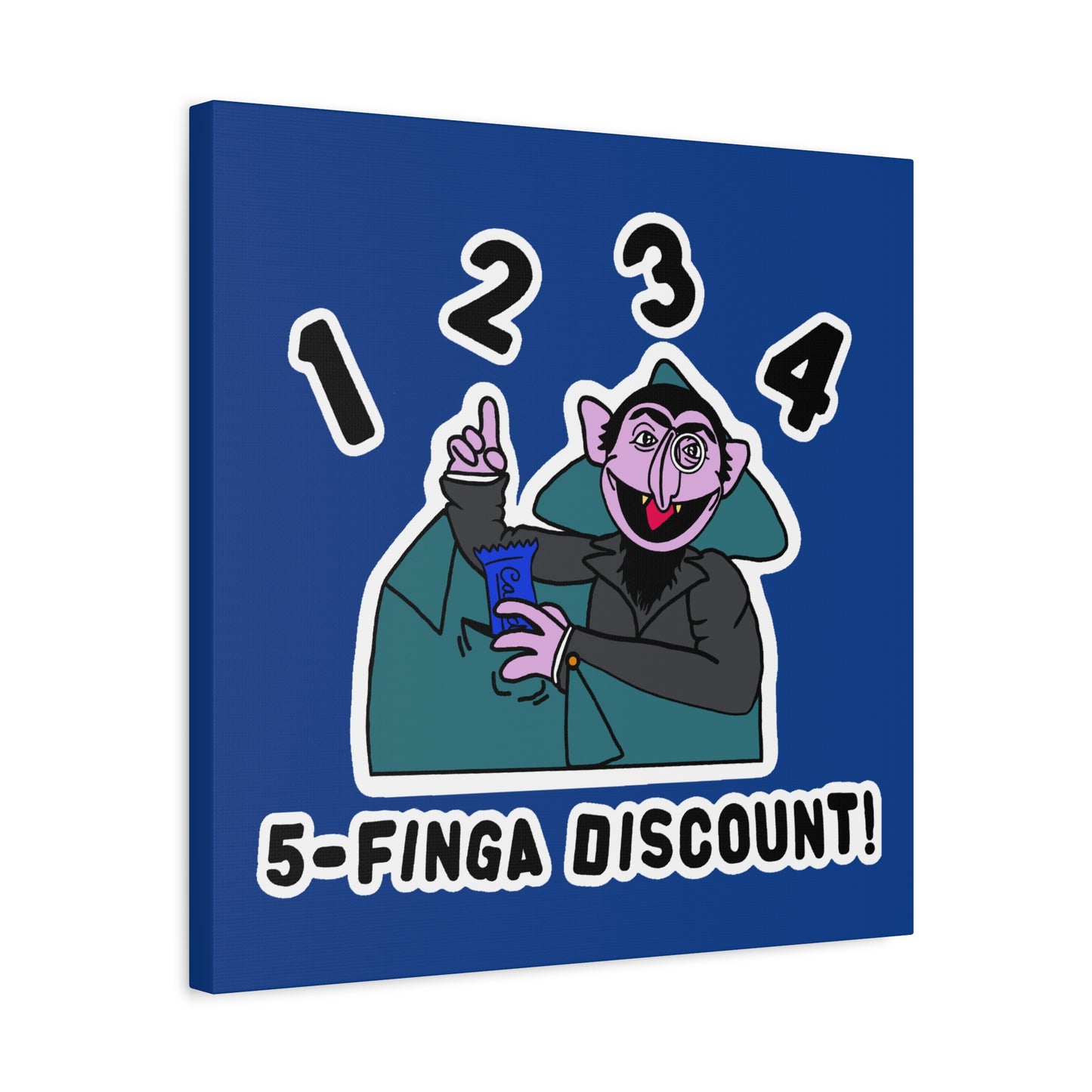 Five Finger Discount Canvas Print Dark Blue - Sesame Street The Count Parody Art Print