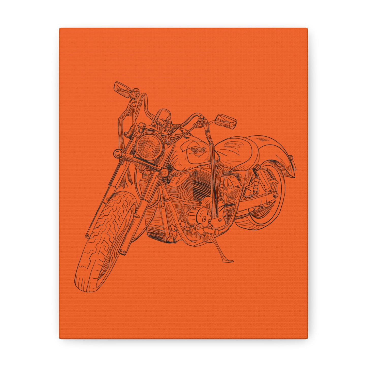 Ride Me Harley Motorcycle Sketch Canvas Print - Black Ink on Orange Background