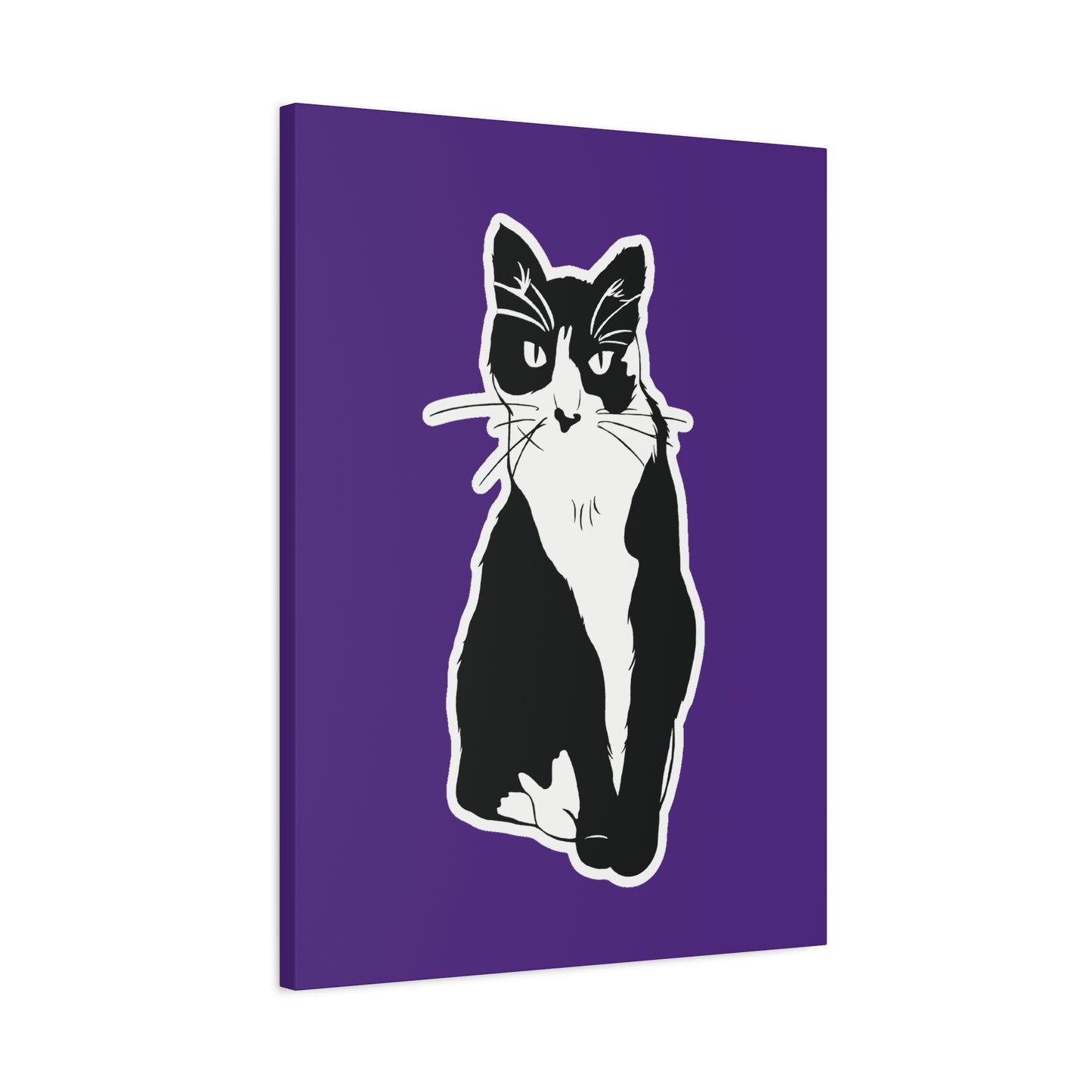 Cat Canvas Print on Purple (Sticker Style Cat) - Cat Drawing Art