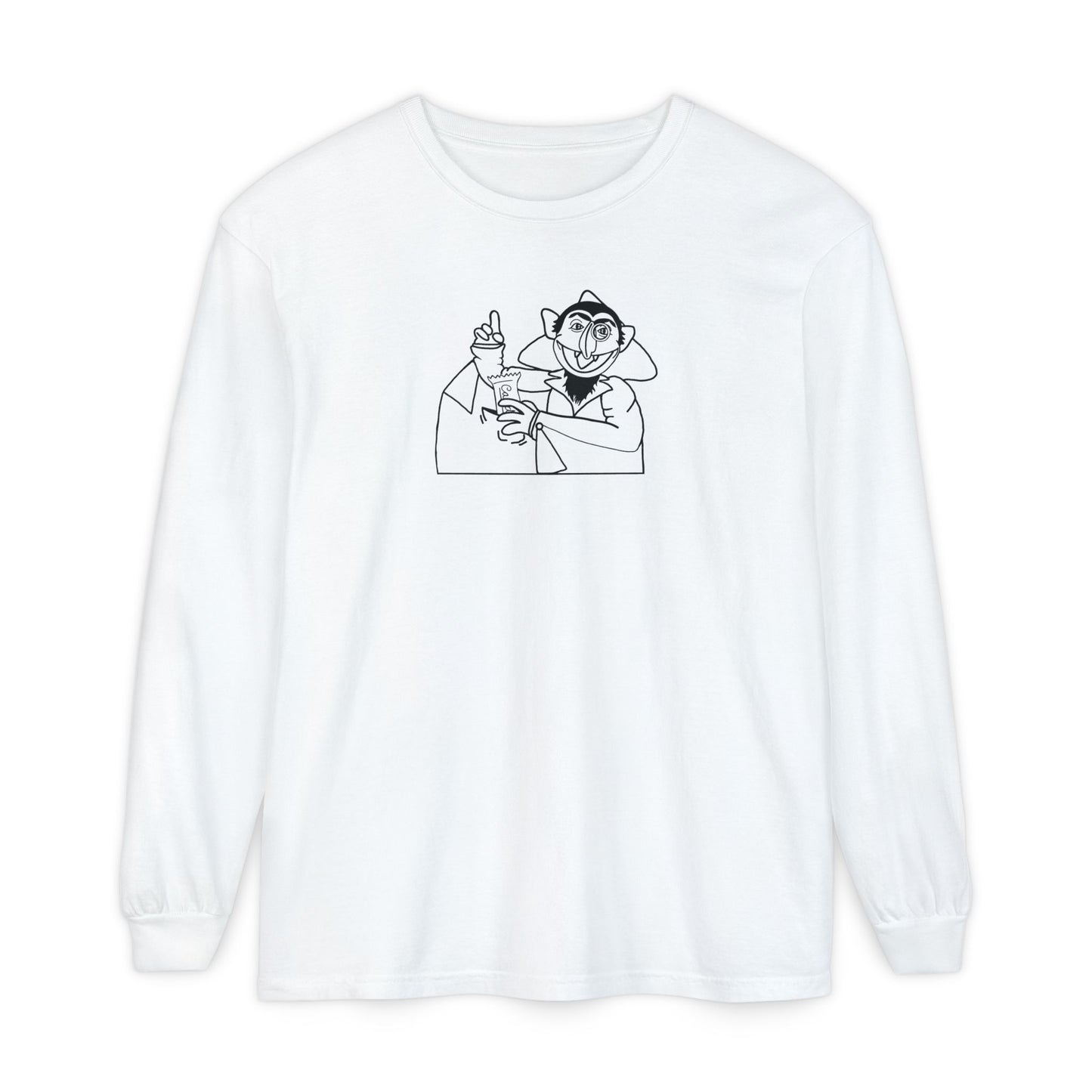 The Count Stealing Candy Outline Long Sleeve Tee - Sesame Street The Count Parody Shirt