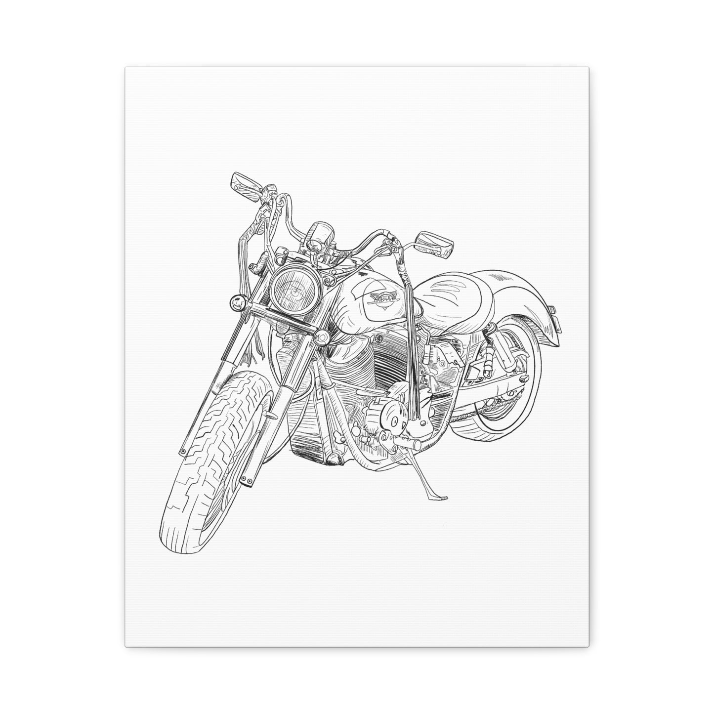 Ride Me Harley Motorcycle Sketch Canvas Print - Black Ink on White Background