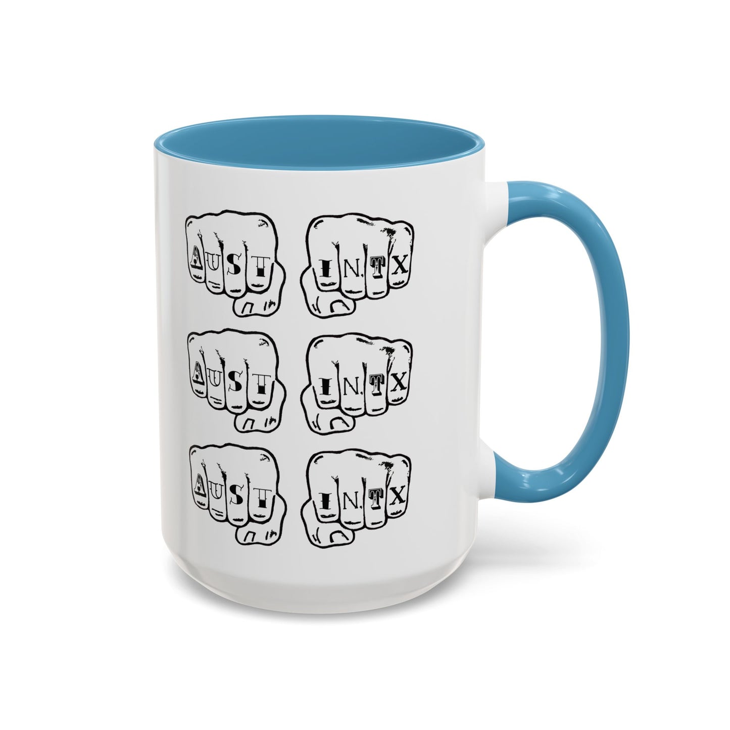 Austin Knuckle Tats Tattooed Fists Accent Mug Fists Stack Edition
