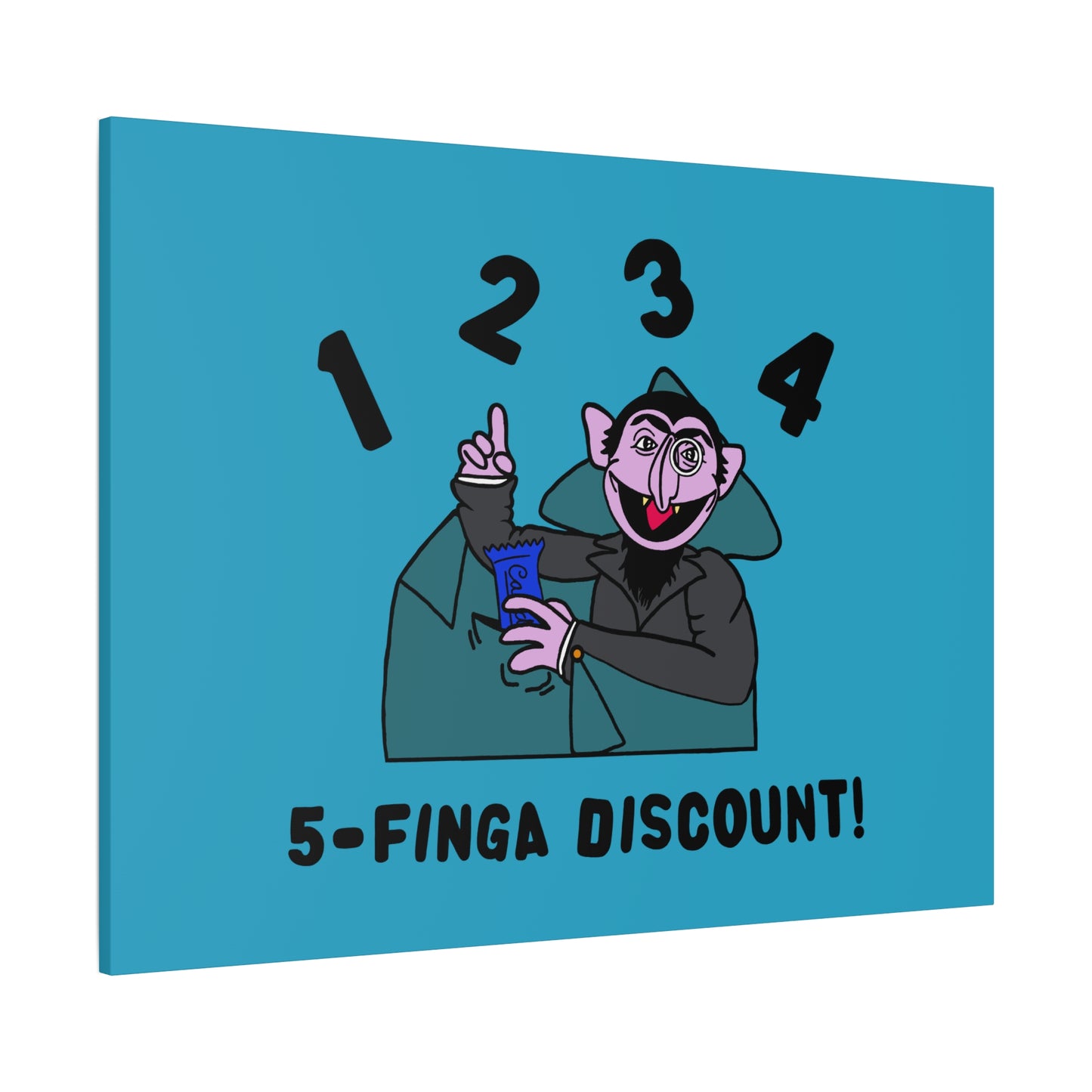 Five Finger Discount Canvas Print Turquoise - Sesame Street The Count Parody Art Print