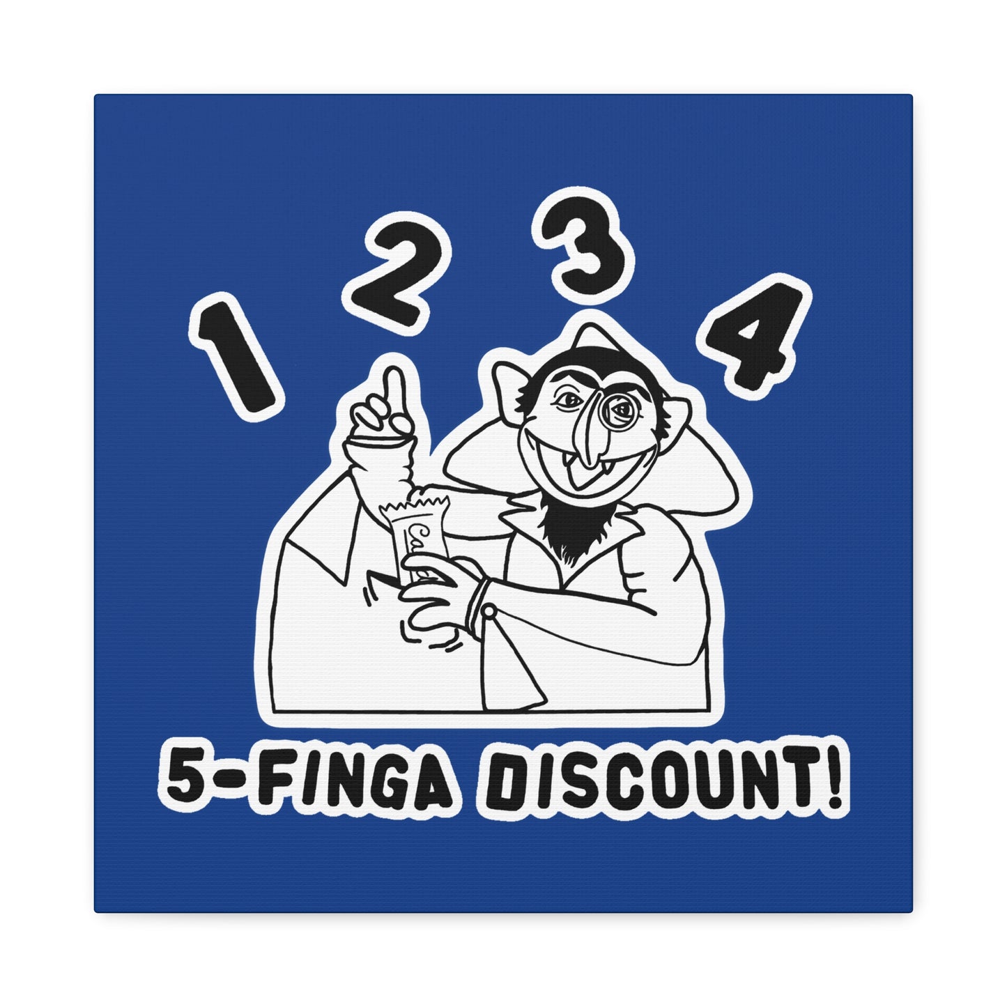 Five Finger Discount Outline Canvas Print Dark Blue - Sesame Street The Count Parody Art Print