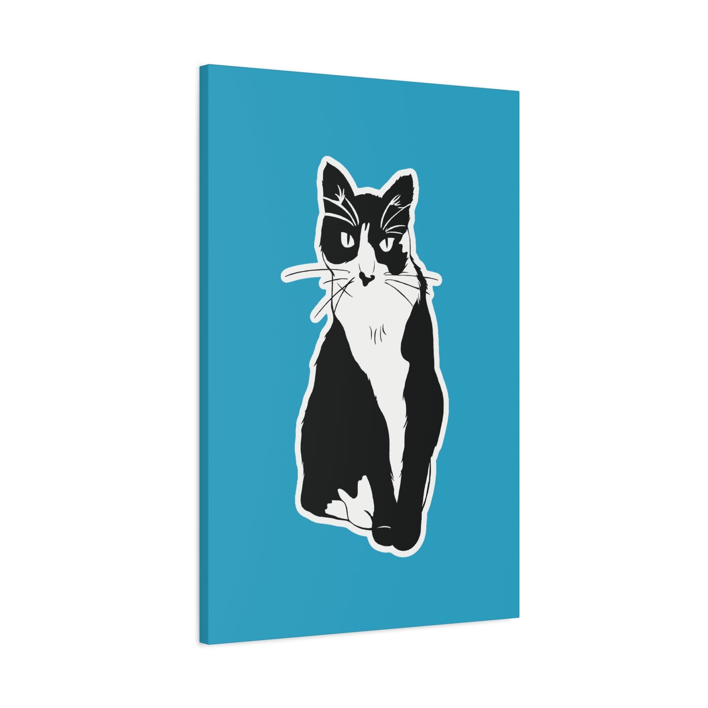 Cat Canvas Print on Turquoise (Sticker Style Cat) - Cat Drawing Art