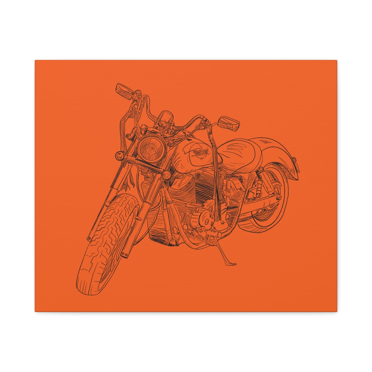 Ride Me Harley Motorcycle Sketch Canvas Print - Black Ink on Orange Background