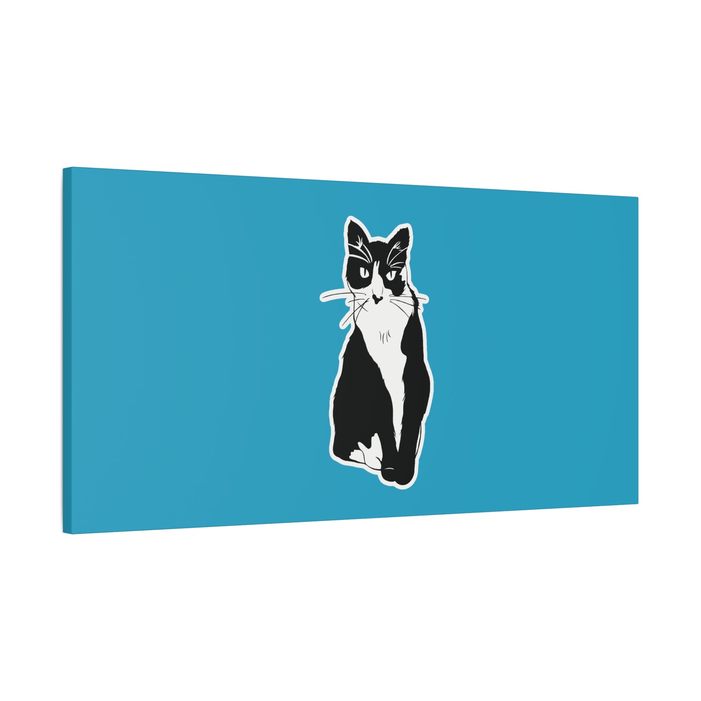 Cat Canvas Print on Turquoise (Sticker Style Cat) - Cat Drawing Art